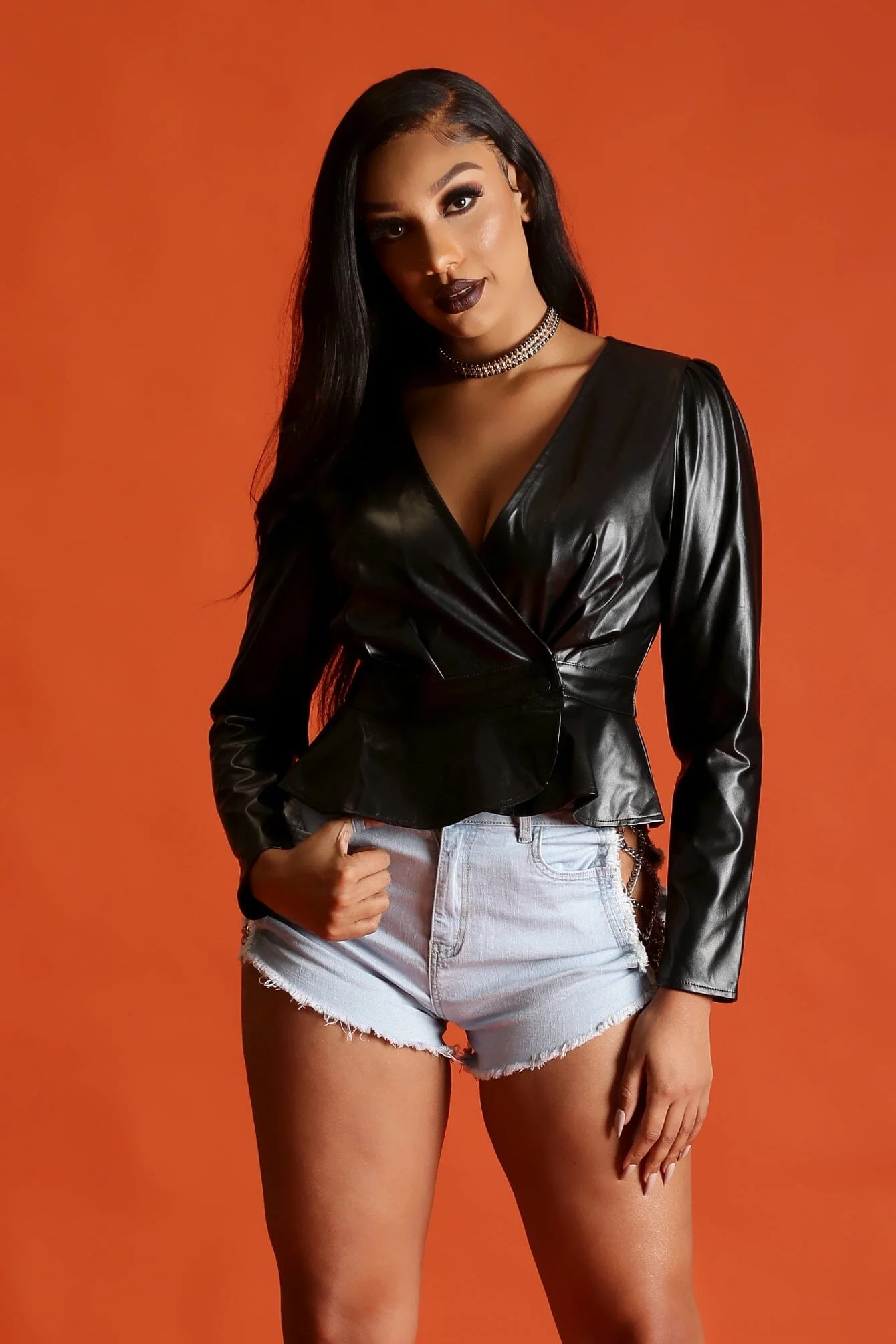 From Paris With Love Faux Leather Ruffle Bottom Jacket - Image 3