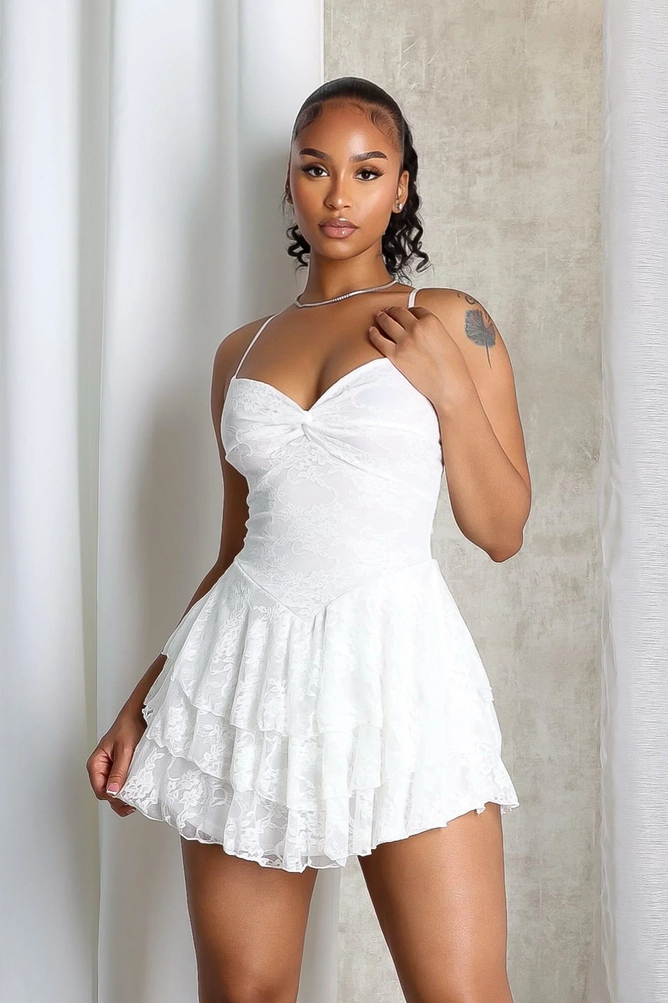 Akemi Floral Lace Ruffle Mini Dress
