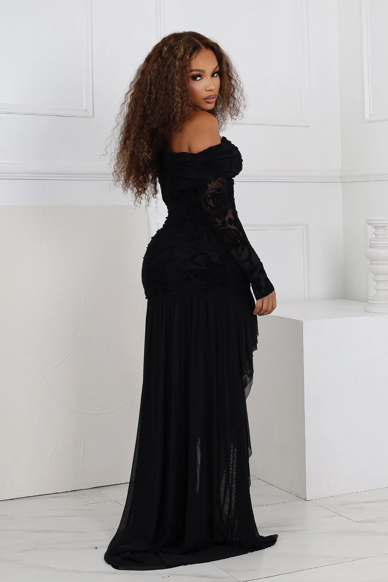 Alaina Velvet Burnout Off Shoulder Maxi Dress - Image 3