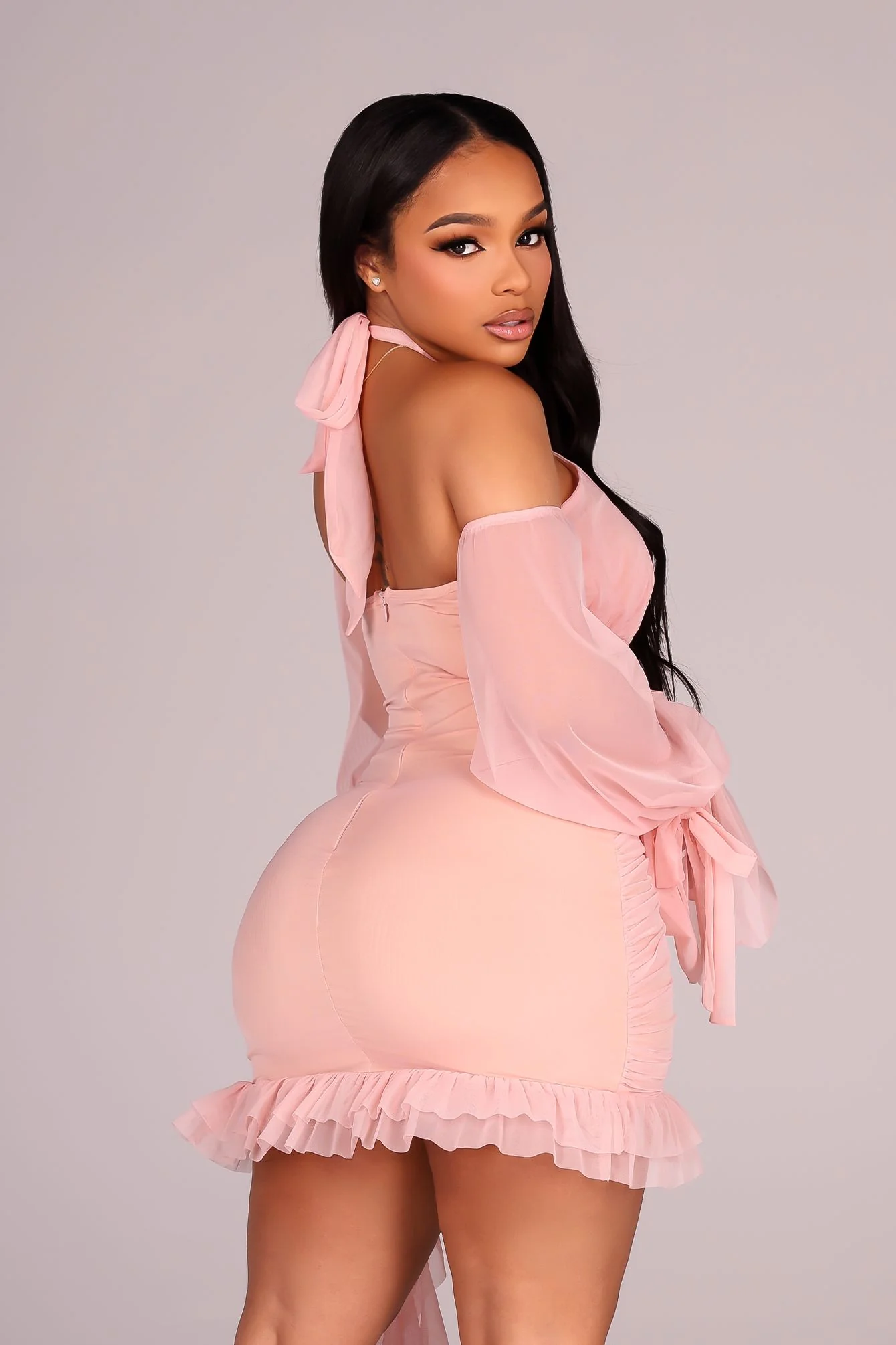 Aleera Mesh Ruffle Mini Dress - Image 4