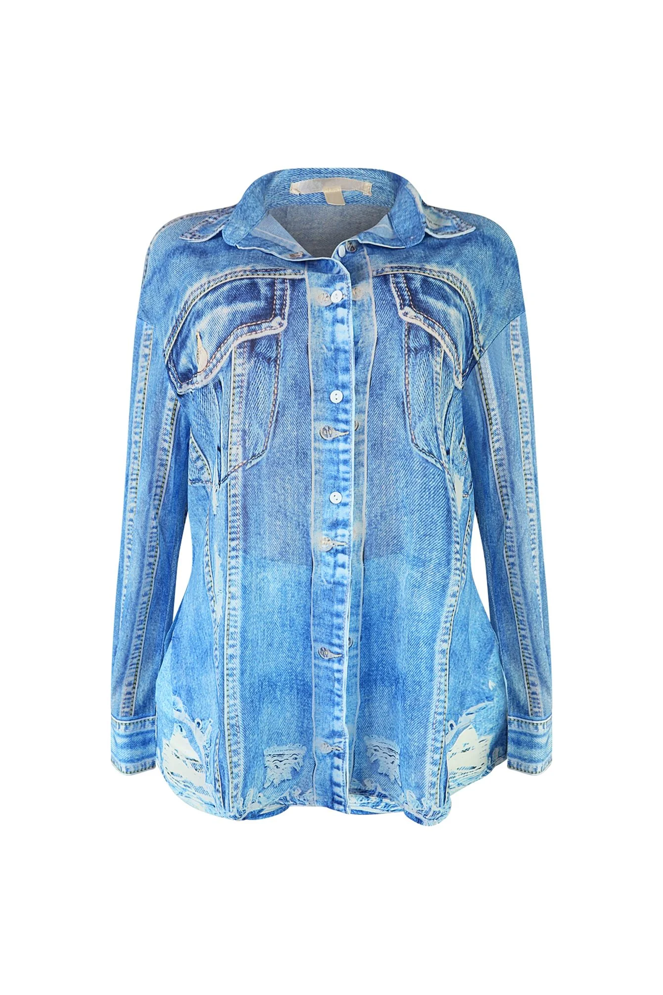 All In Denim Printed Shirt & Shorts SET - Image 4