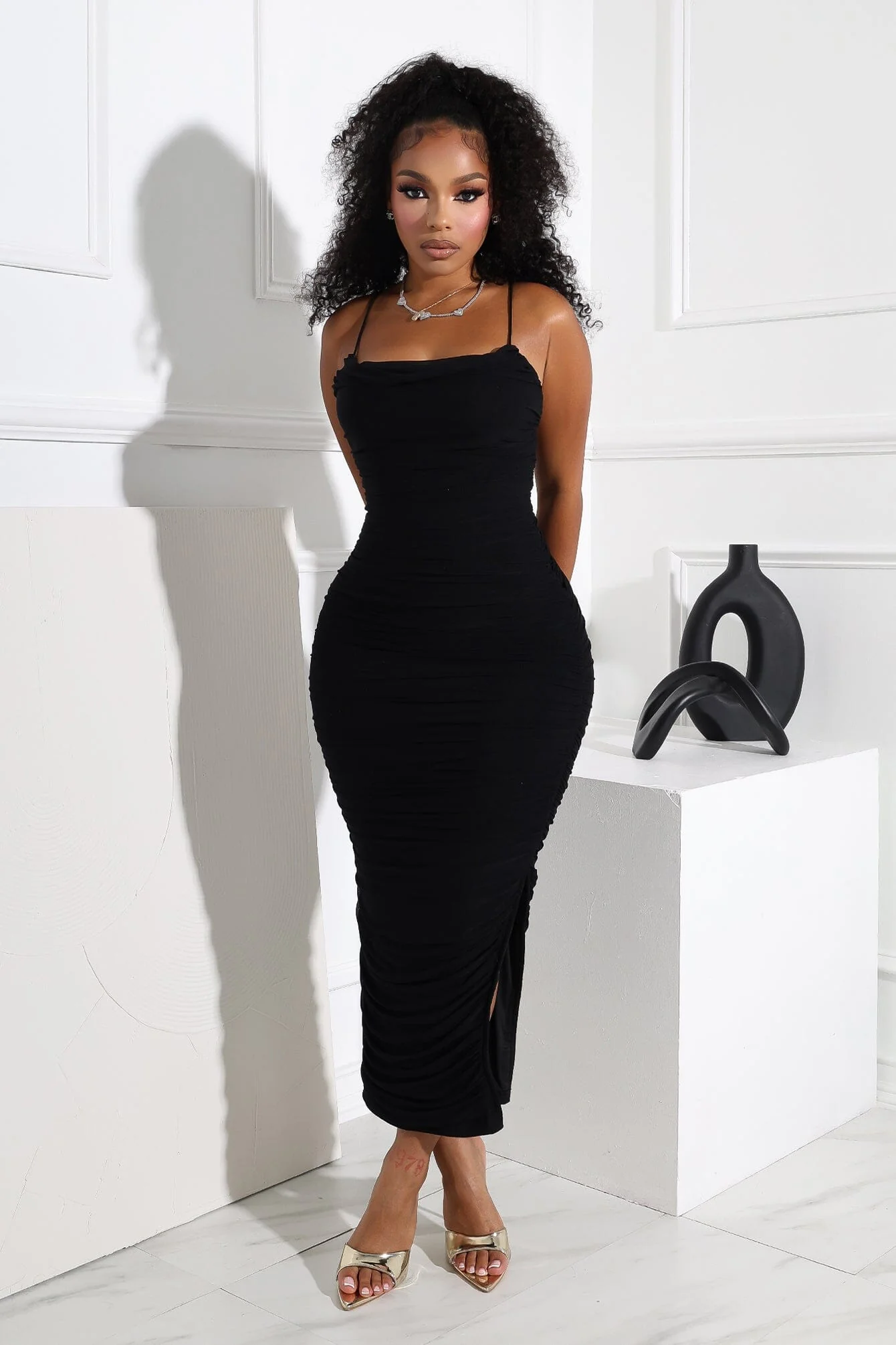 Alyssa Mesh Ruched Midi Dress