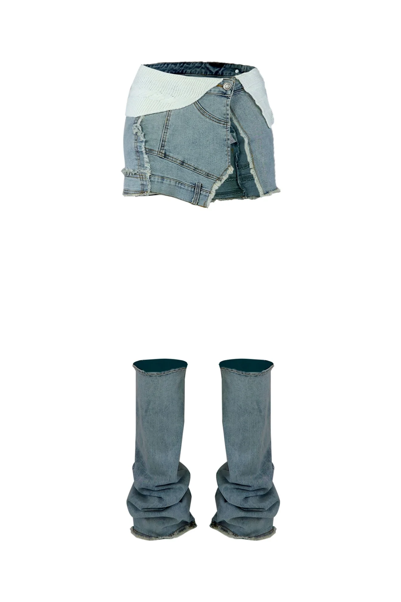 Amour Denim Slit Mini Skirt With Leg Warmers - Image 4