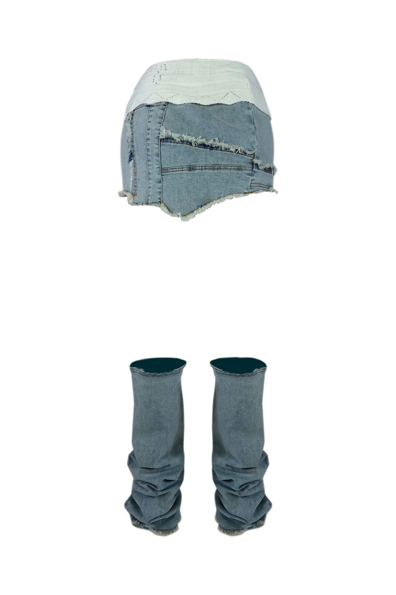 Amour Denim Slit Mini Skirt With Leg Warmers - Image 5