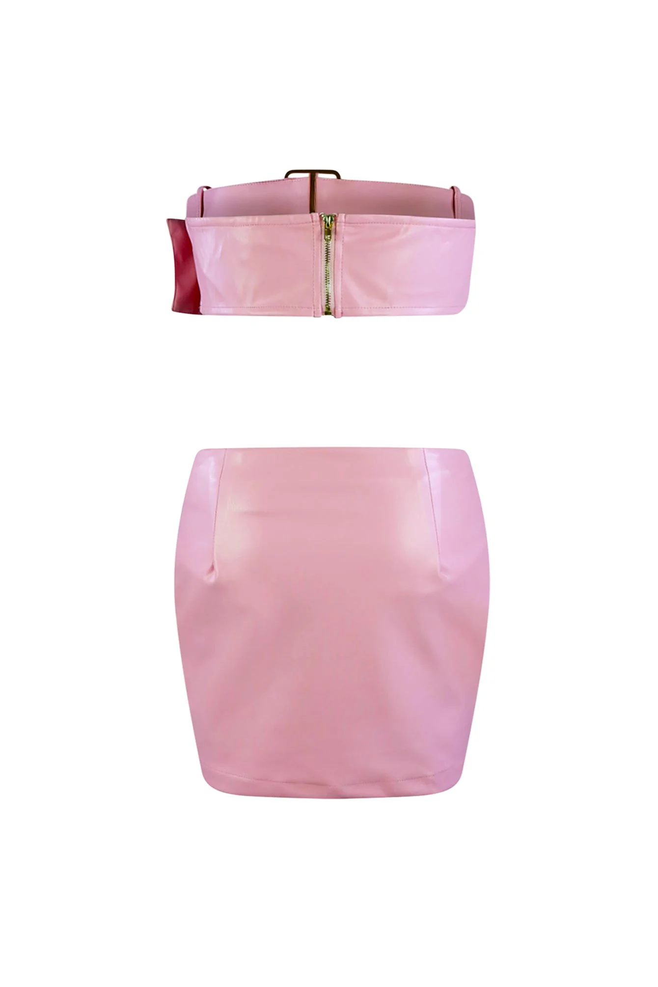 Angel Pink PU Belted Top & Skirt SET - Image 5