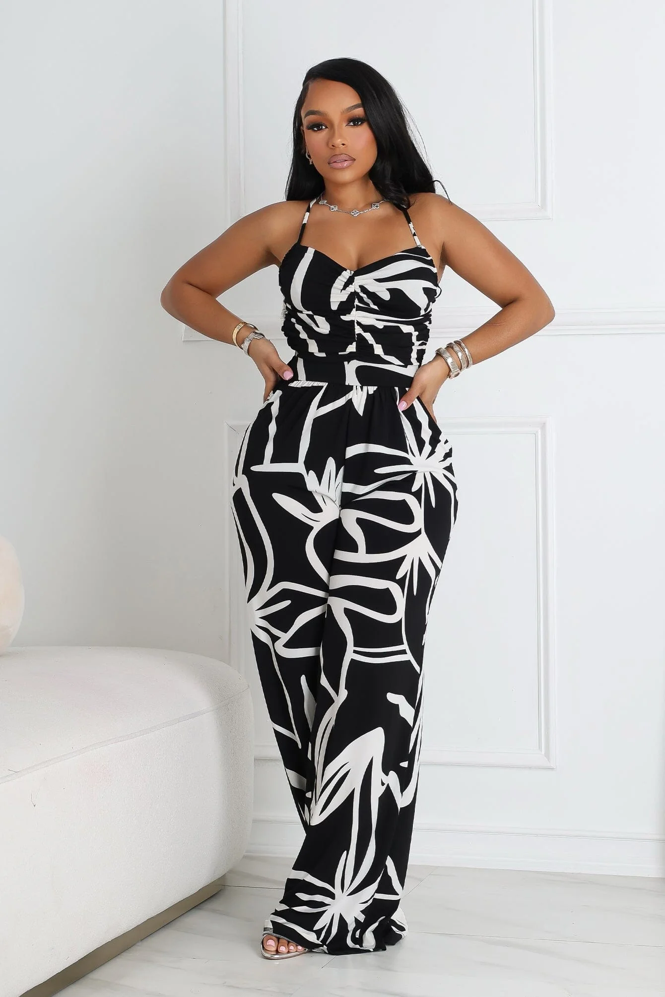 Aoura Printed Open Back Lace UP Jumpsuit - Image 3