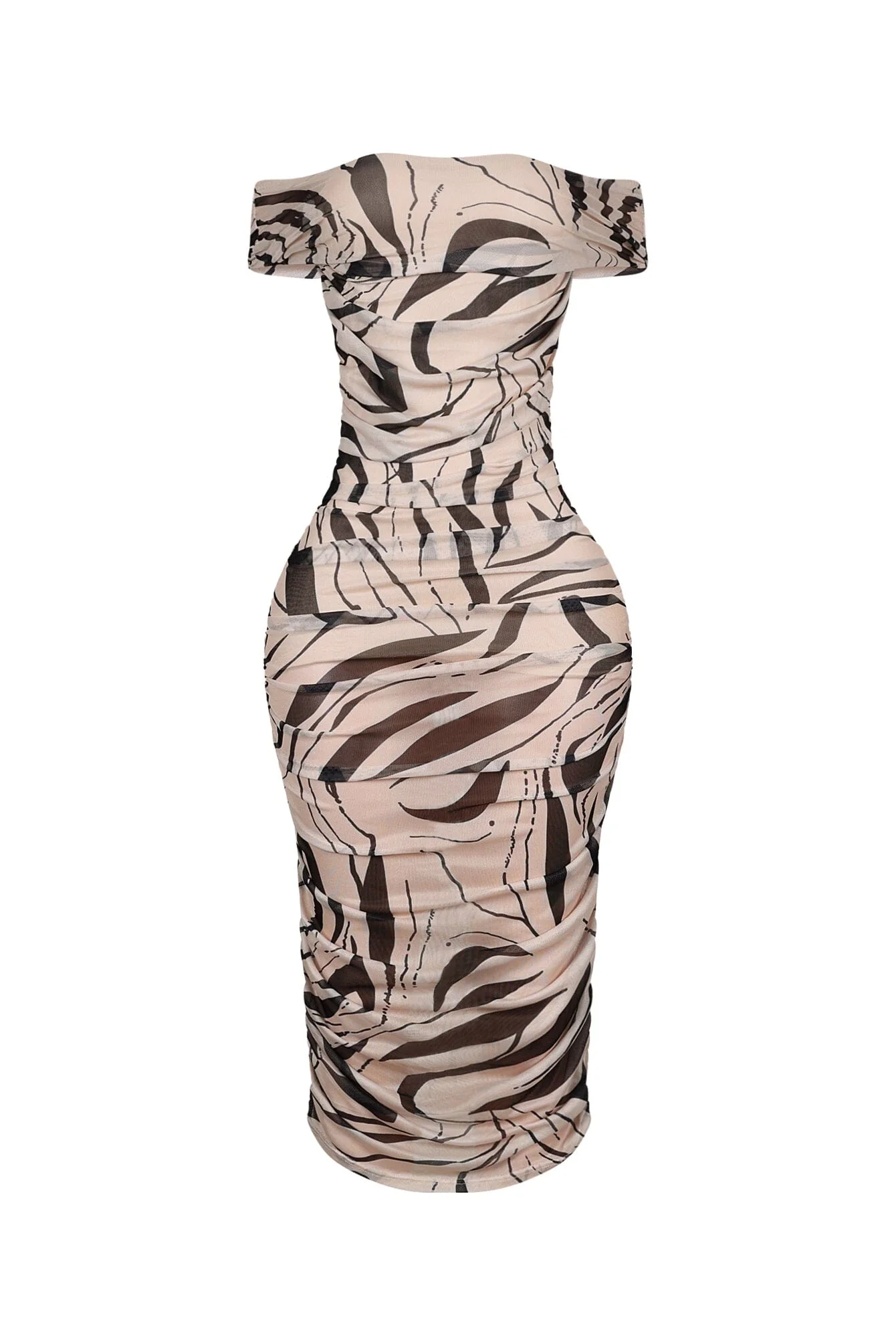 Araceli Mesh Zebra Printed Ruched Midi Dress - Image 3