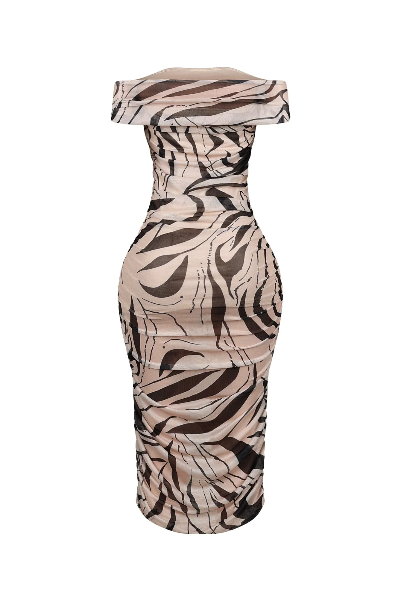Araceli Mesh Zebra Printed Ruched Midi Dress - Image 5