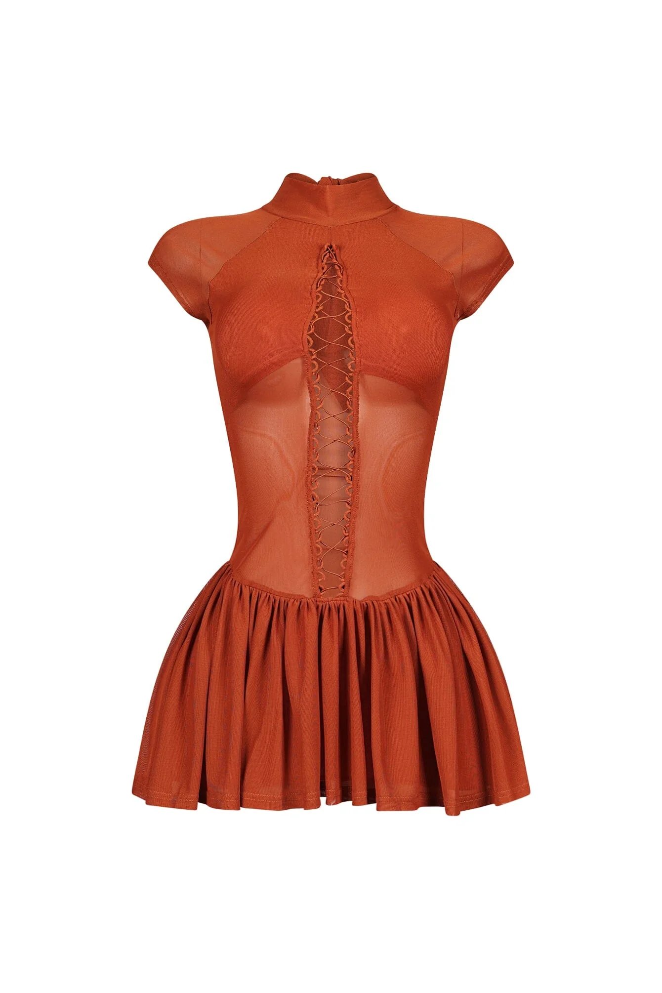 Asajj Cap Sleeve Lace Up Flare Mini Dress - Image 2