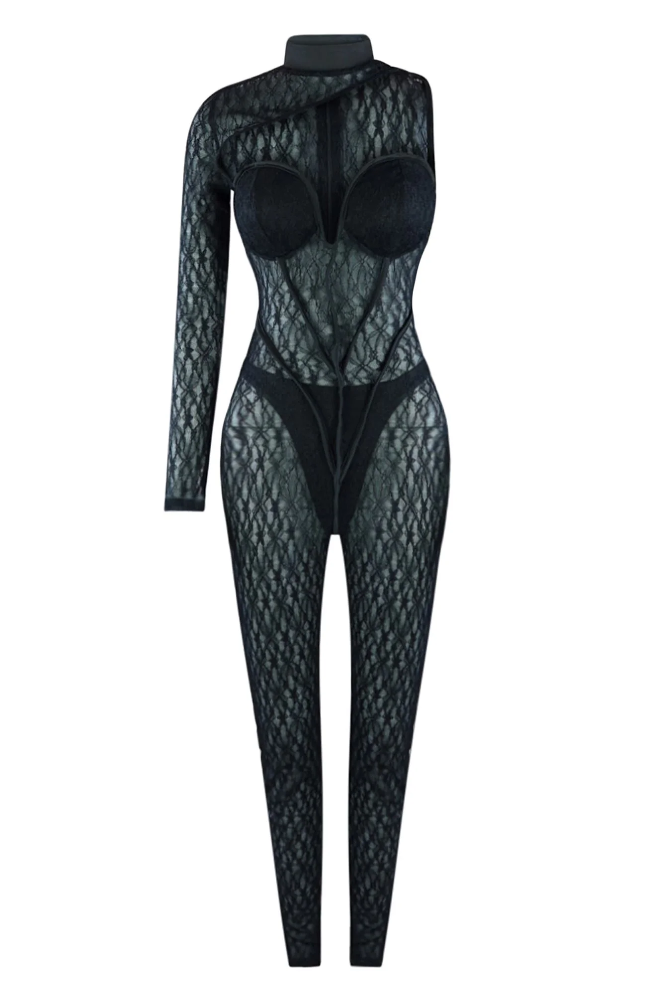 Asymmetric Confident Lace Contrast Jumpsuit - Image 2