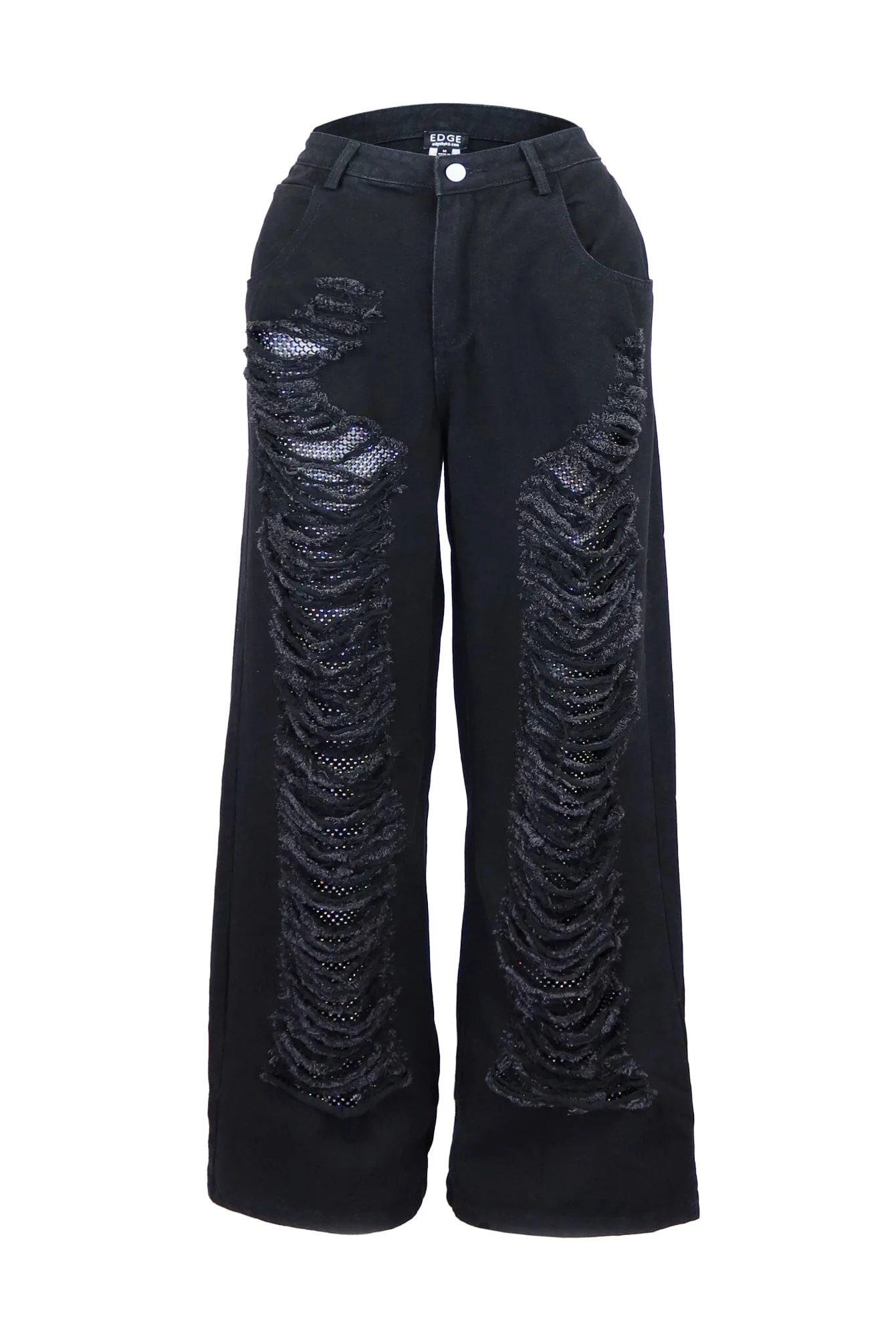 Avalyn Distressed Rhinestone Fishnet Jeans - Image 6