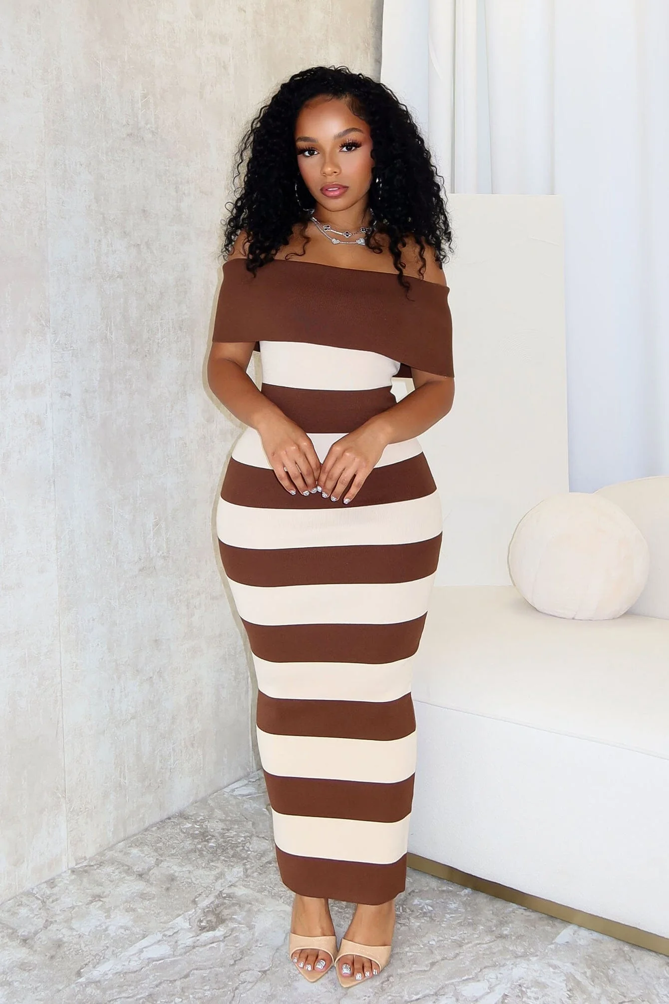Avery Off Shoulder Sleeveless Striped Maxi Dress - Image 3