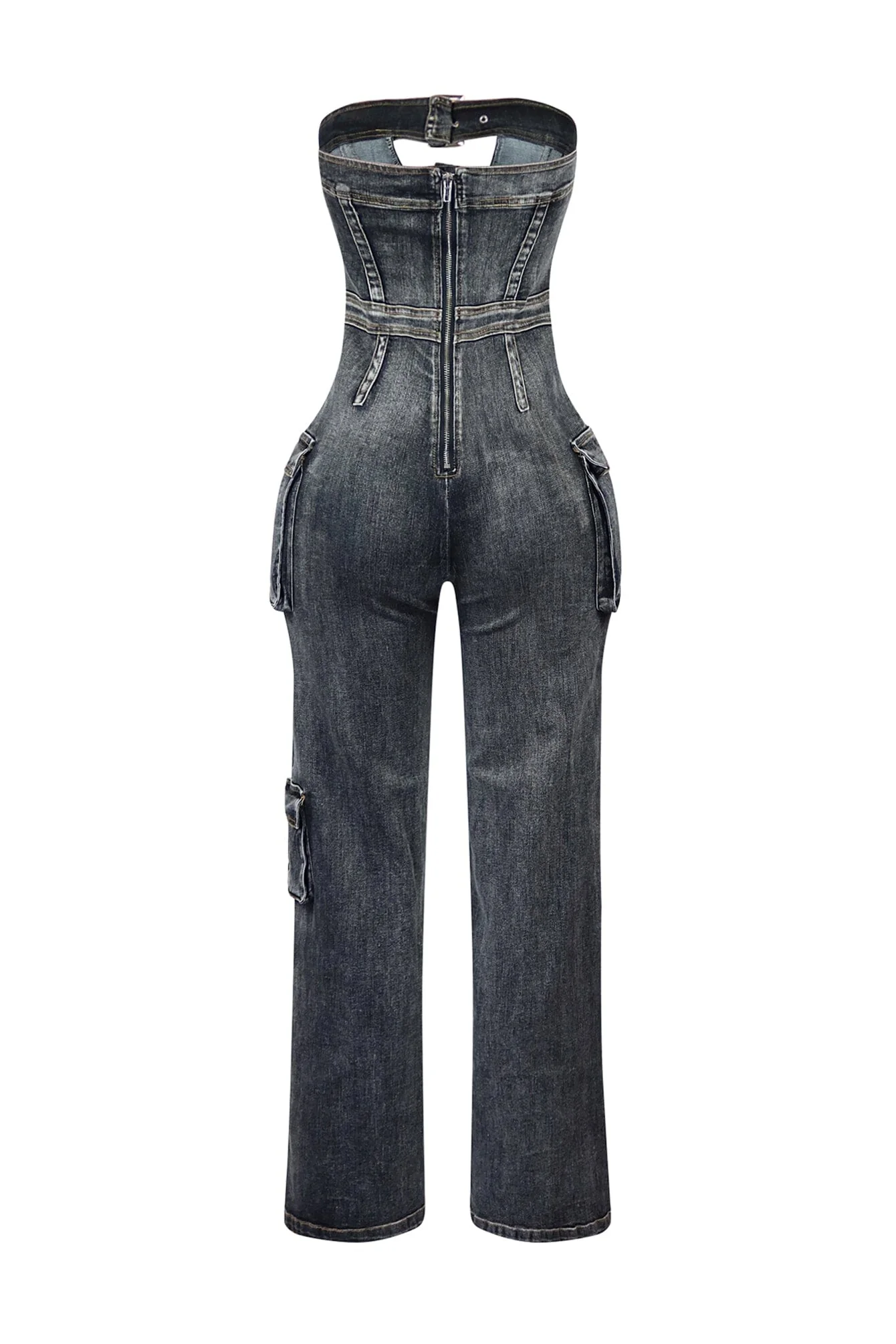 Ayla Washed Denim Cut Out Jumpsuit - Image 11