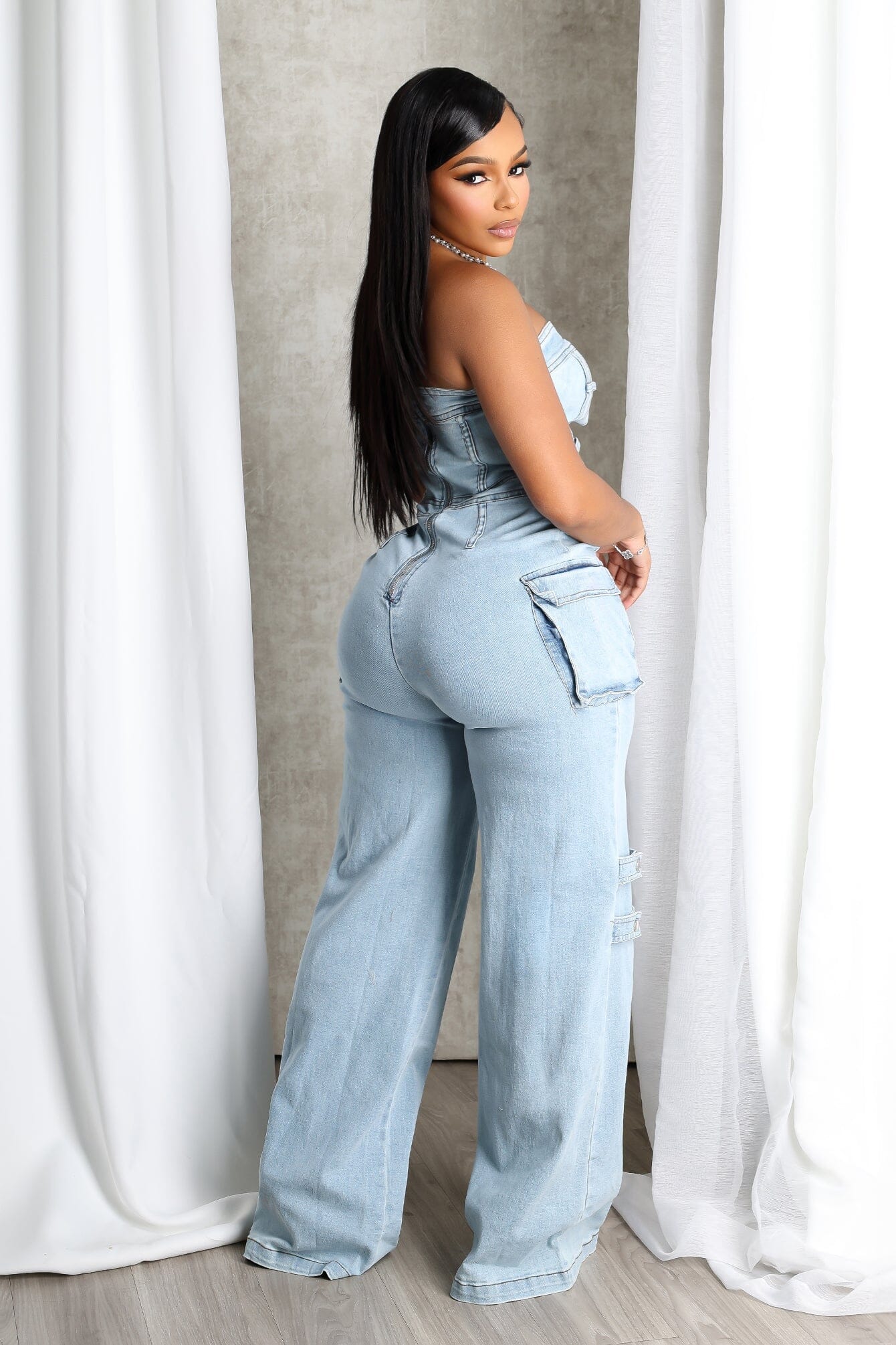 Ayla Washed Denim Cut Out Jumpsuit - Image 3