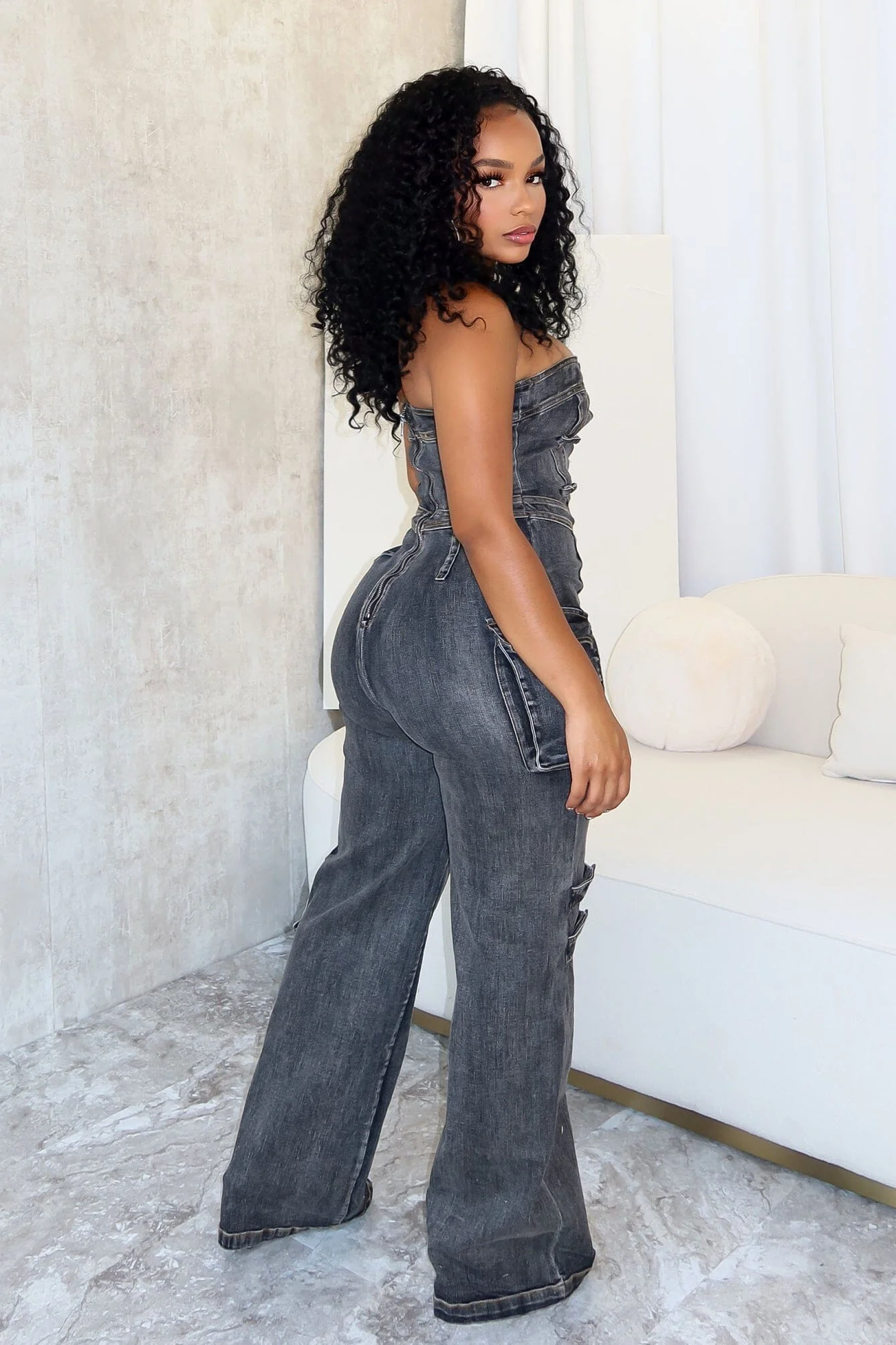 Ayla Washed Denim Cut Out Jumpsuit - Image 4