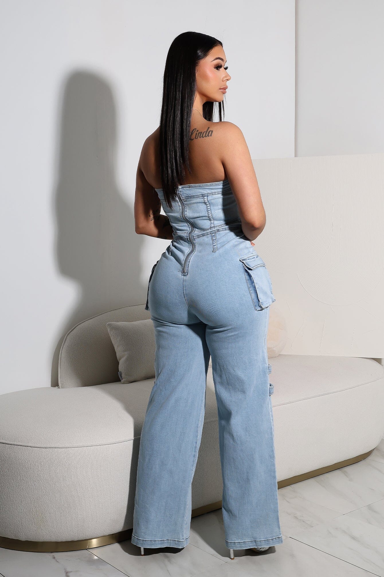 Ayla Washed Denim Cut Out Jumpsuit - Image 6