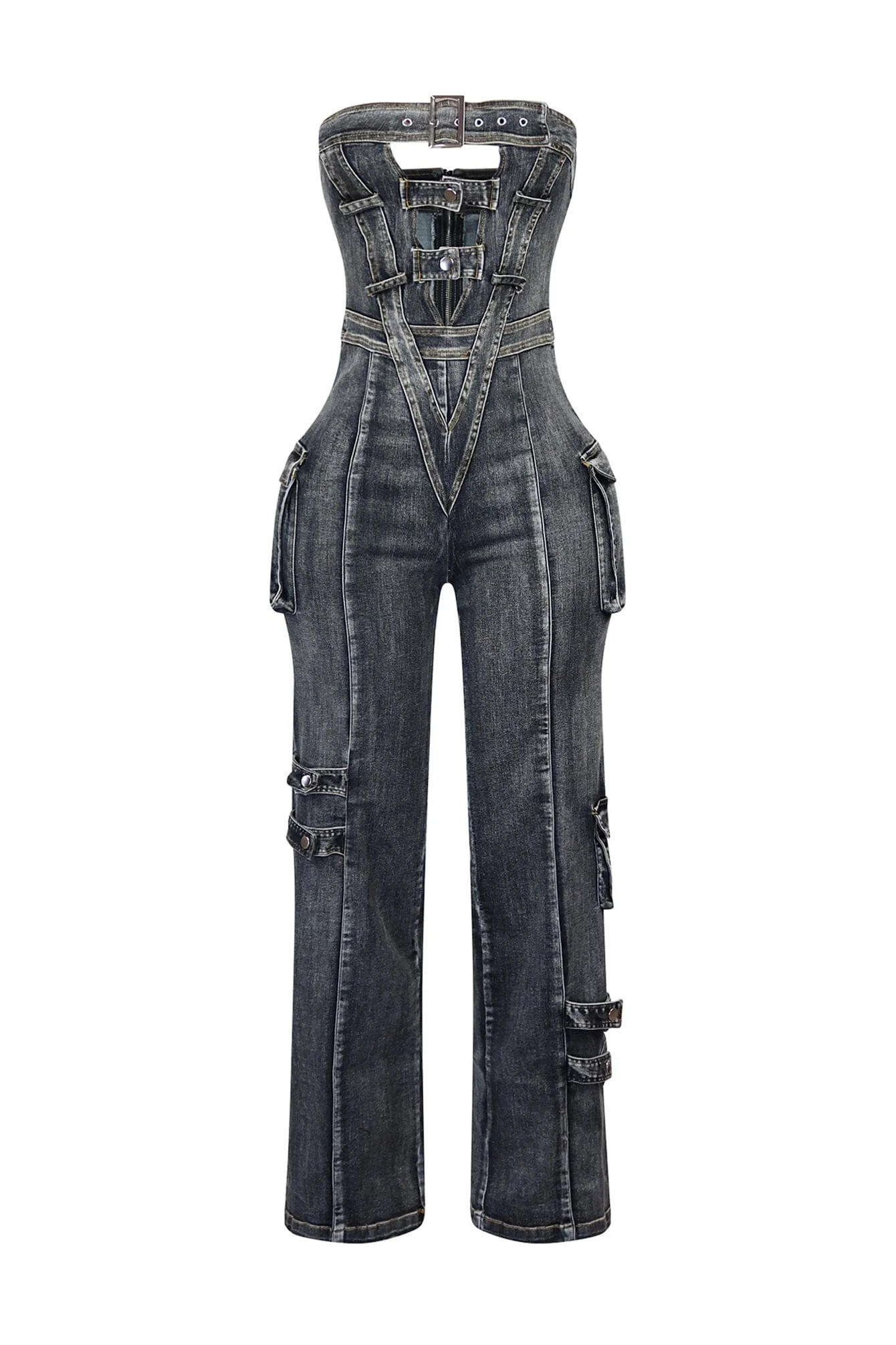 Ayla Washed Denim Cut Out Jumpsuit - Image 7