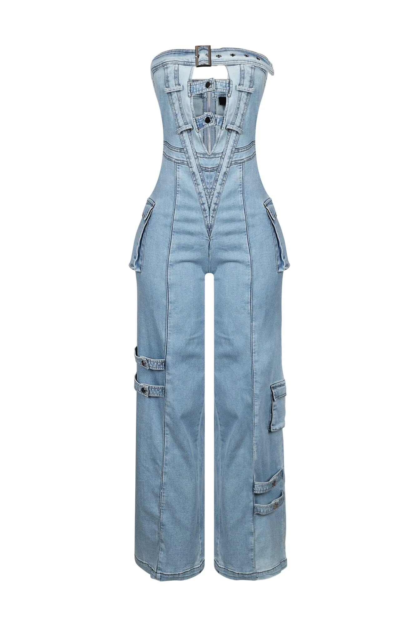 Ayla Washed Denim Cut Out Jumpsuit - Image 8