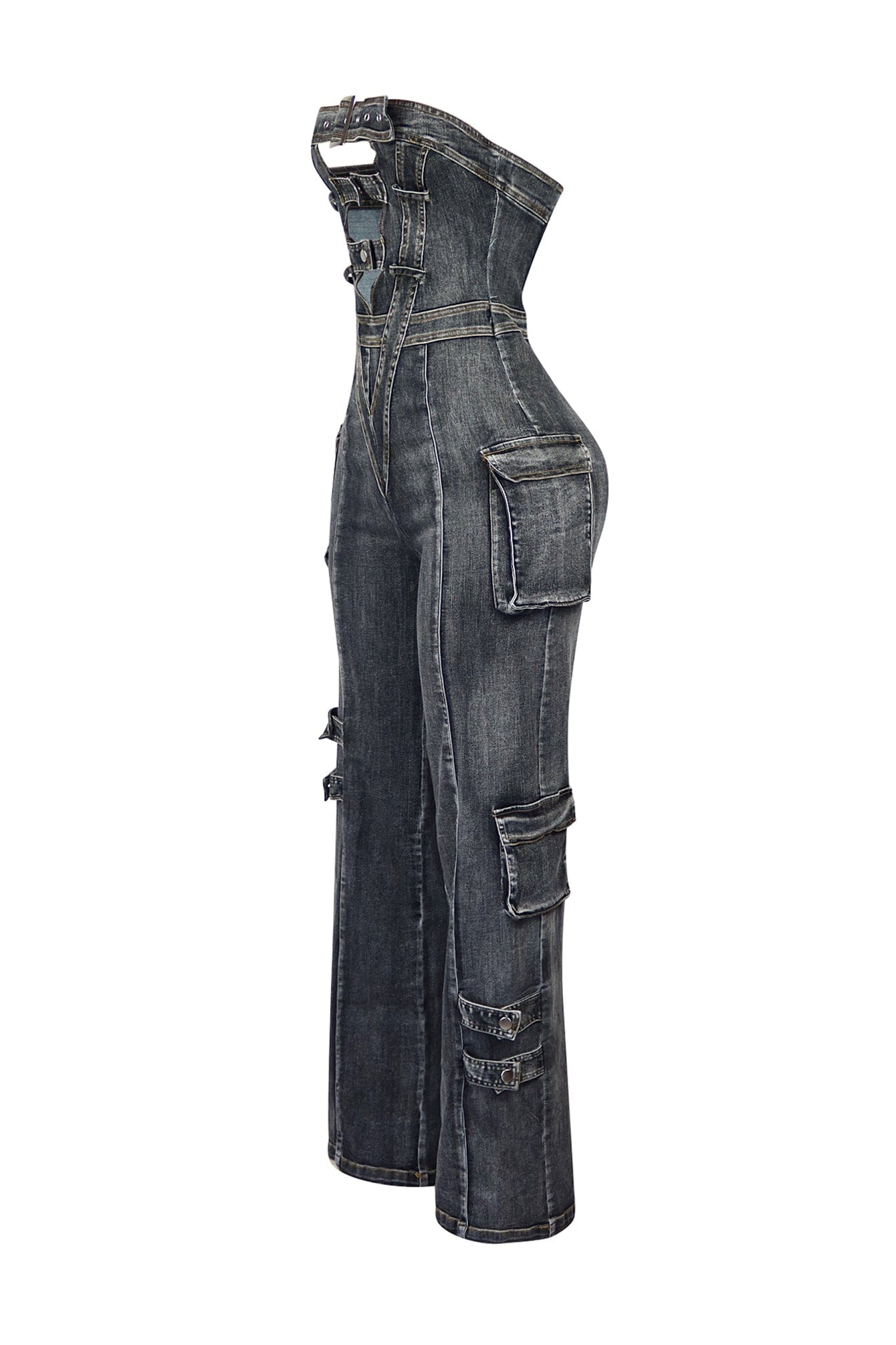 Ayla Washed Denim Cut Out Jumpsuit - Image 9