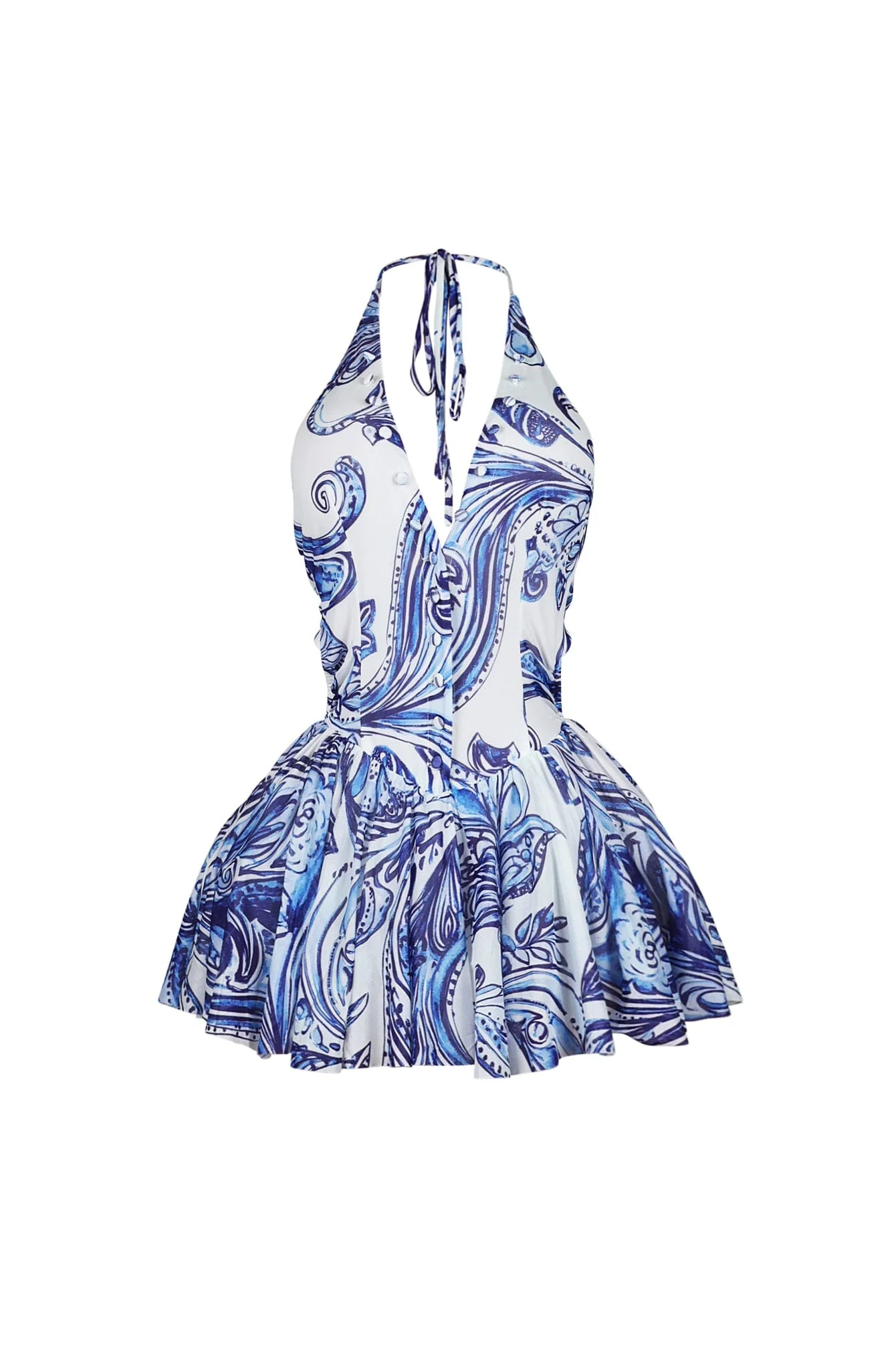 Azure Mesh Print Halter Mini Dress - Image 3