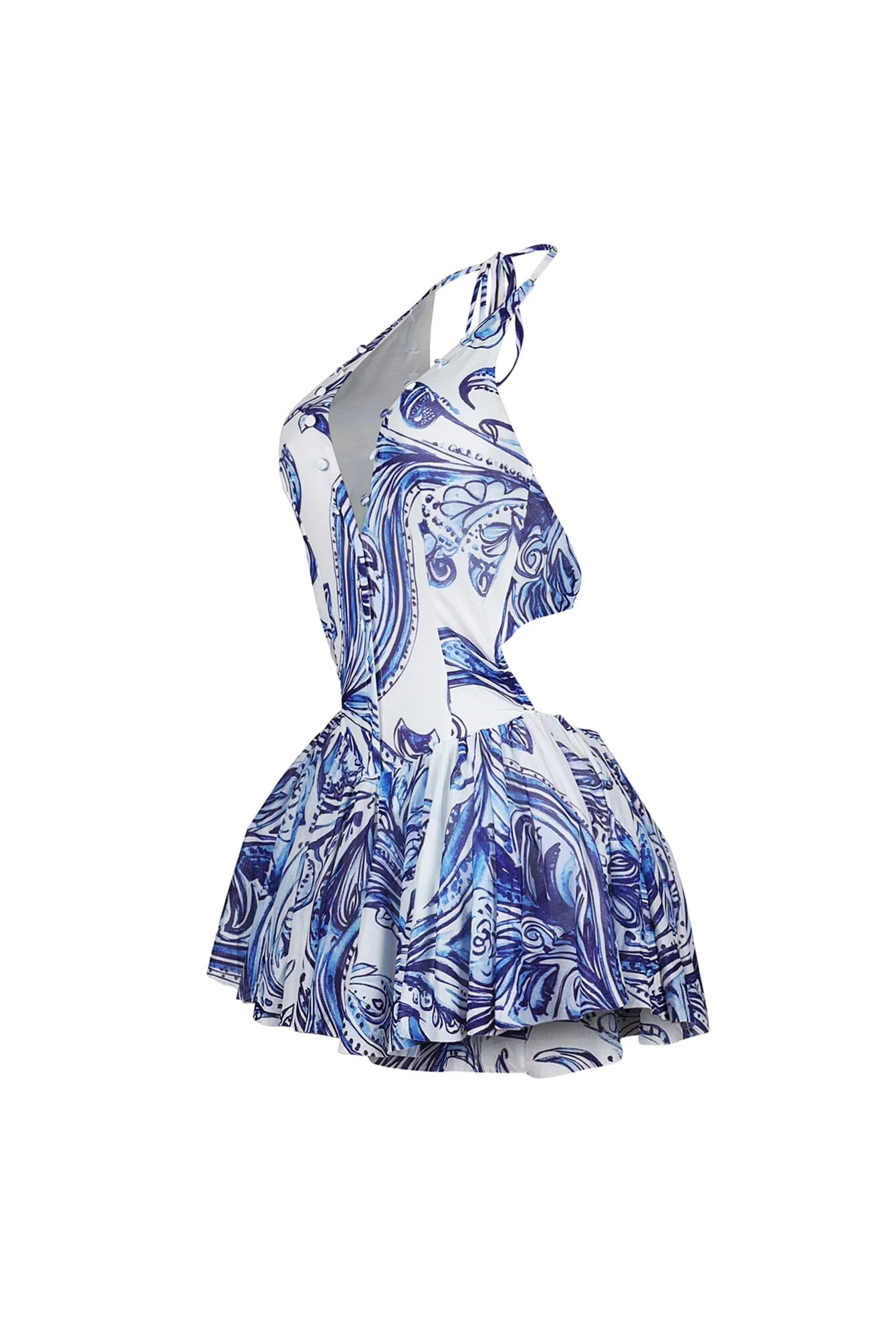 Azure Mesh Print Halter Mini Dress - Image 4