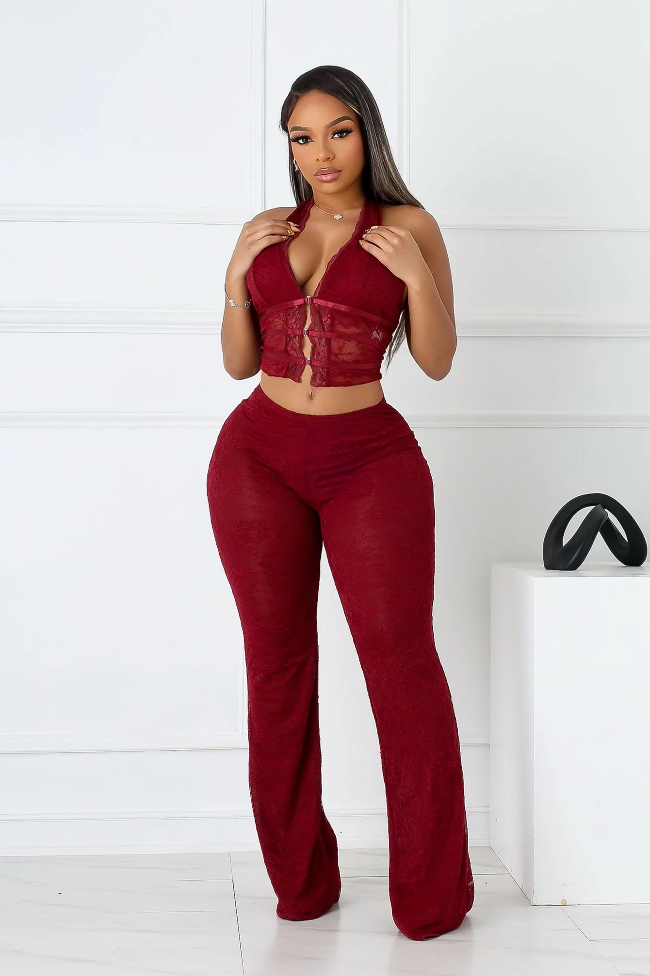 Backstage Lace Halter Top & Pants SET - Image 4