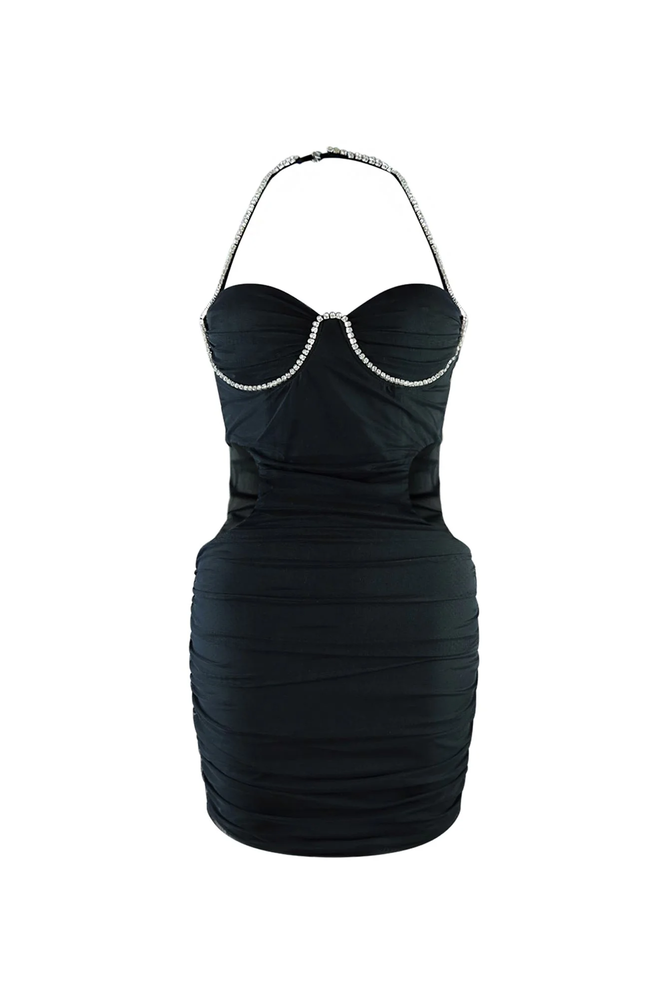 Be Mine Rhinestone Trim Halter Mesh Dress - Image 3
