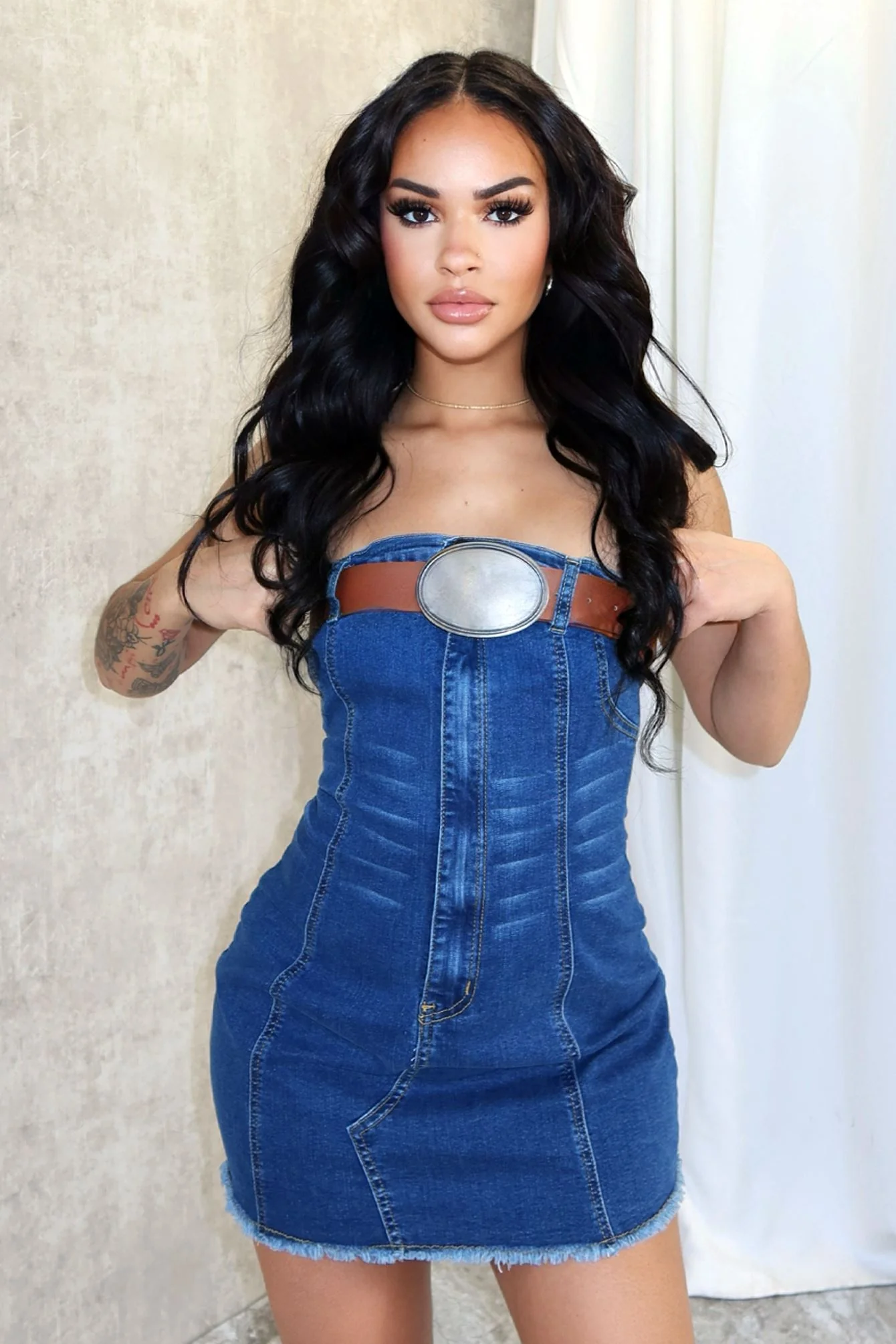 Bottoms Up Belted Denim Tube Dress - Image 3