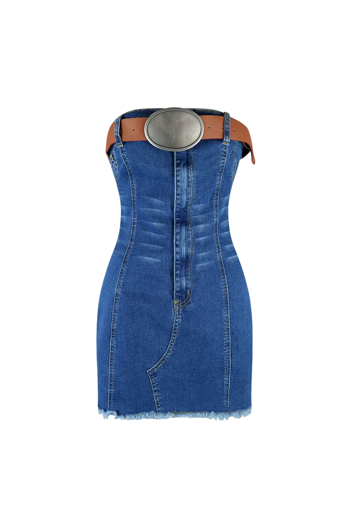 Bottoms Up Belted Denim Tube Dress - Image 5
