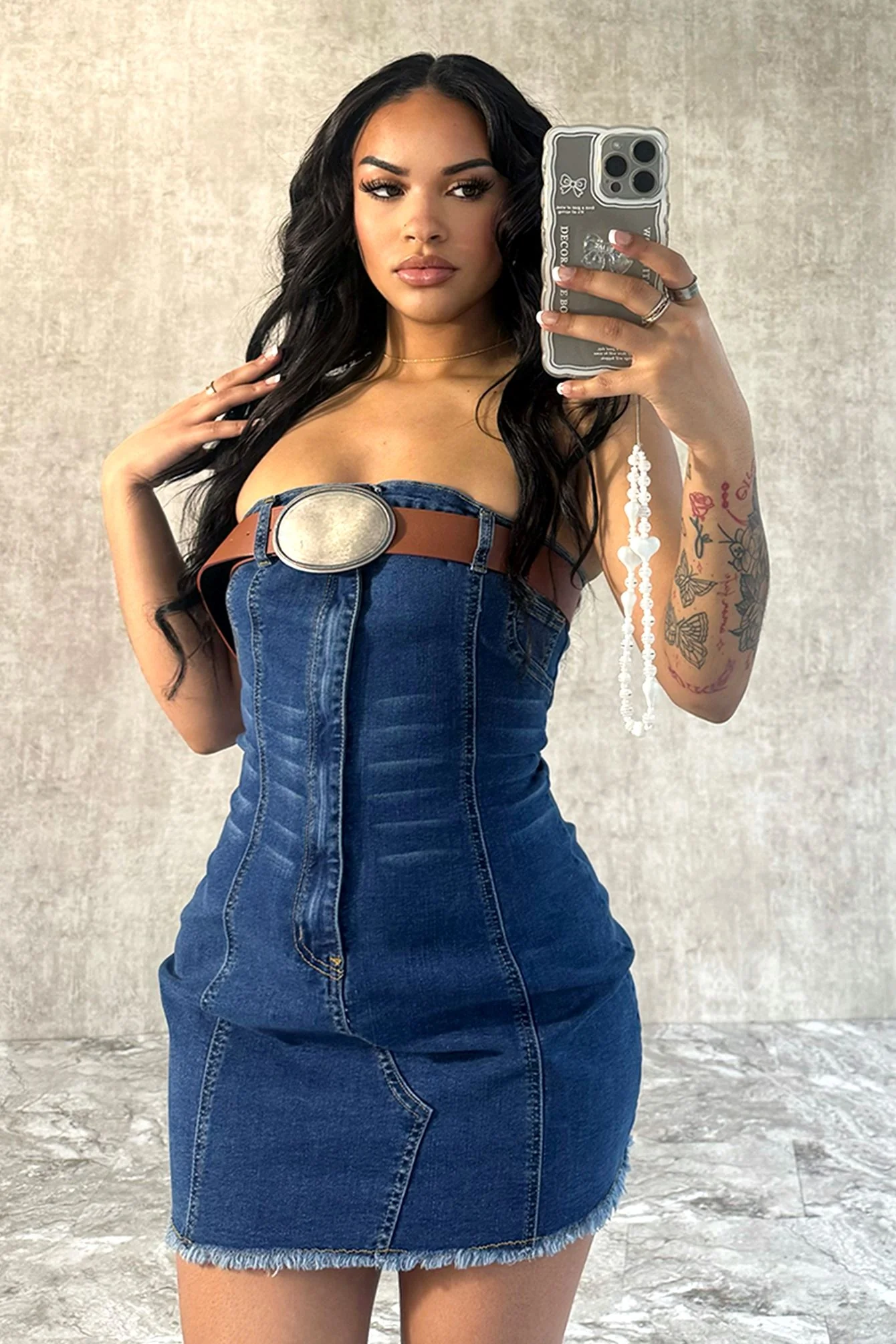 Bottoms Up Belted Denim Tube Dress - Image 7