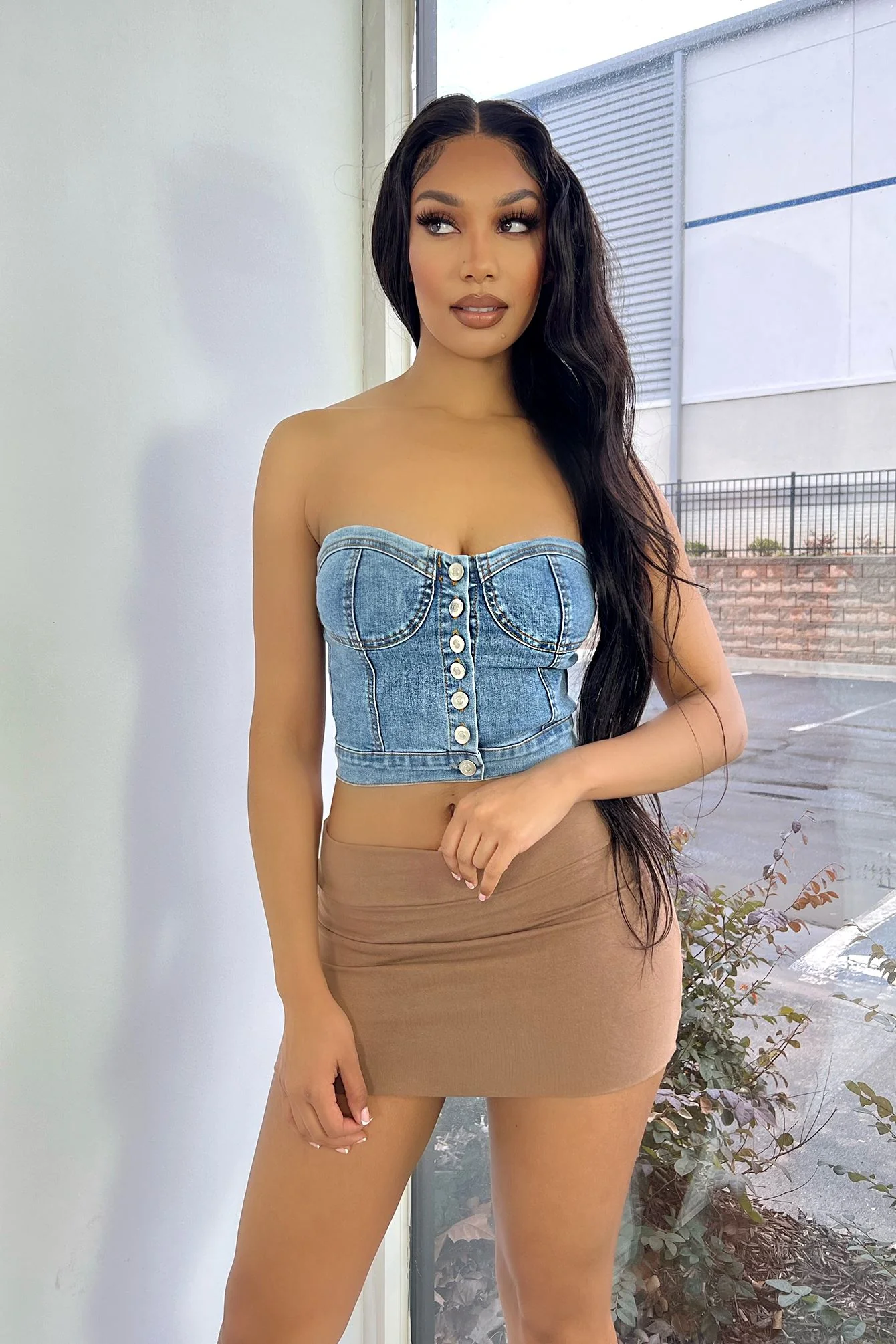 Bust Down Denim Bustier Tube Top - Image 4