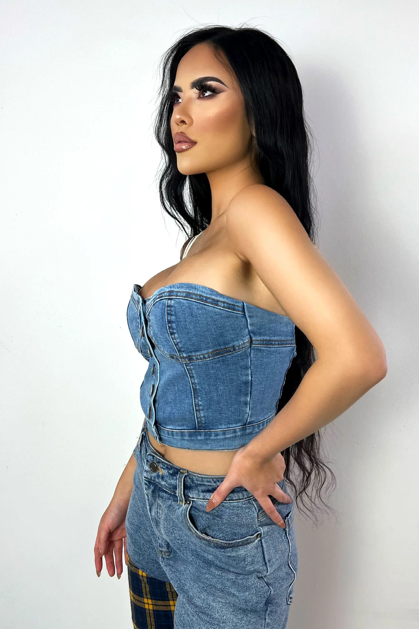 Bust Down Denim Bustier Tube Top - Image 5