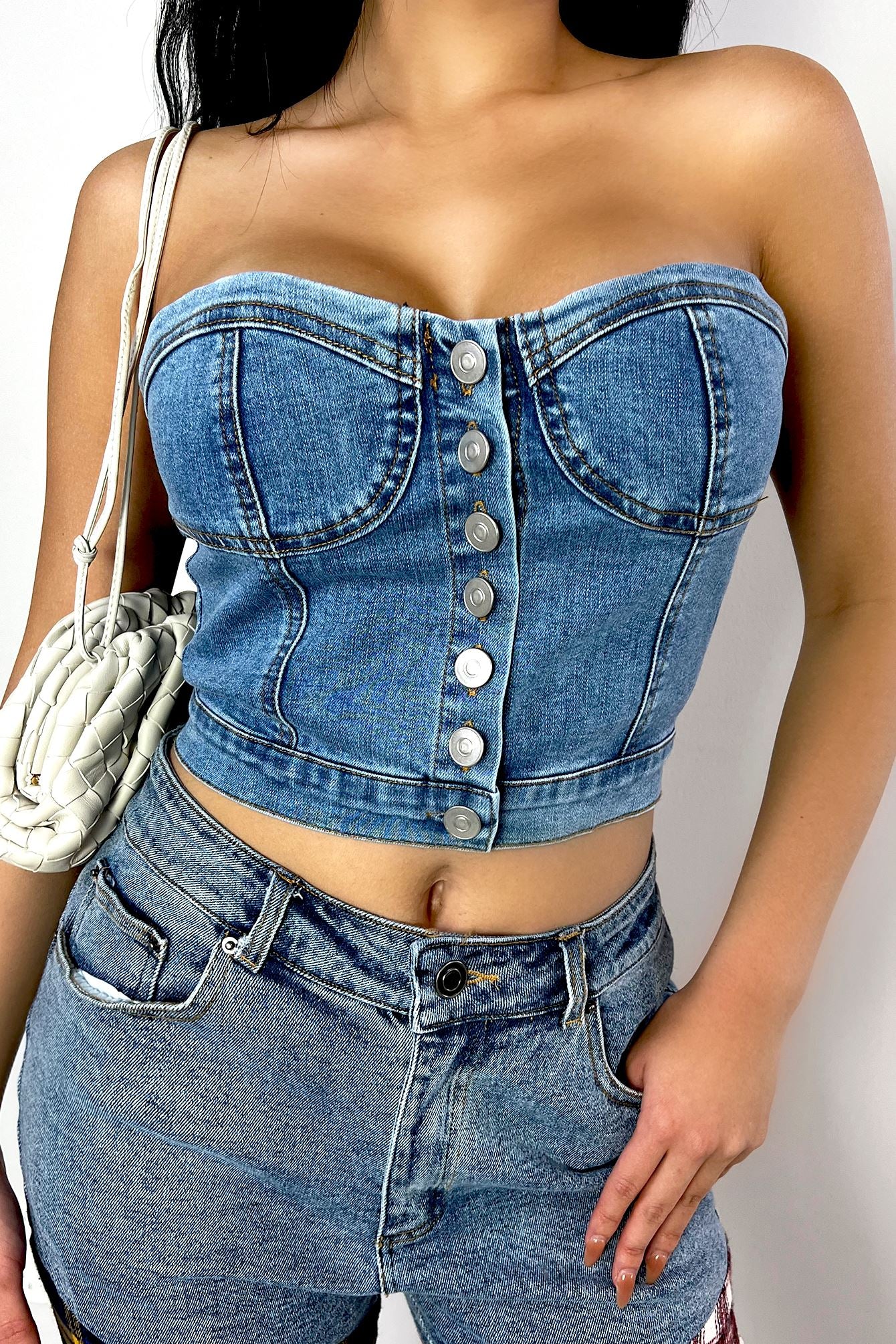 Bust Down Denim Bustier Tube Top - Image 7