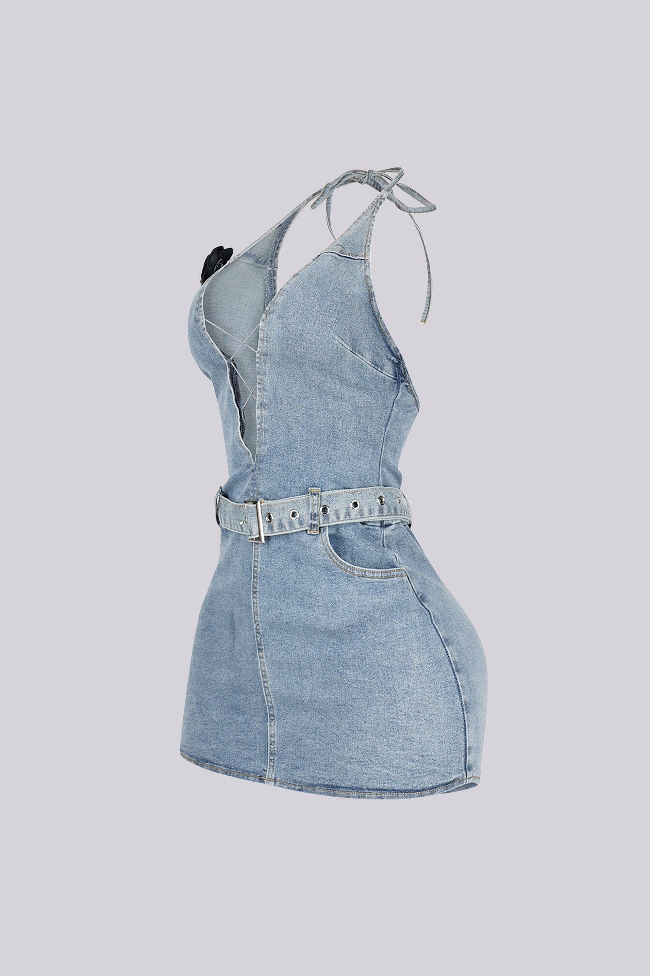 Calm Blue Denim Halter Mini Dress - Image 8