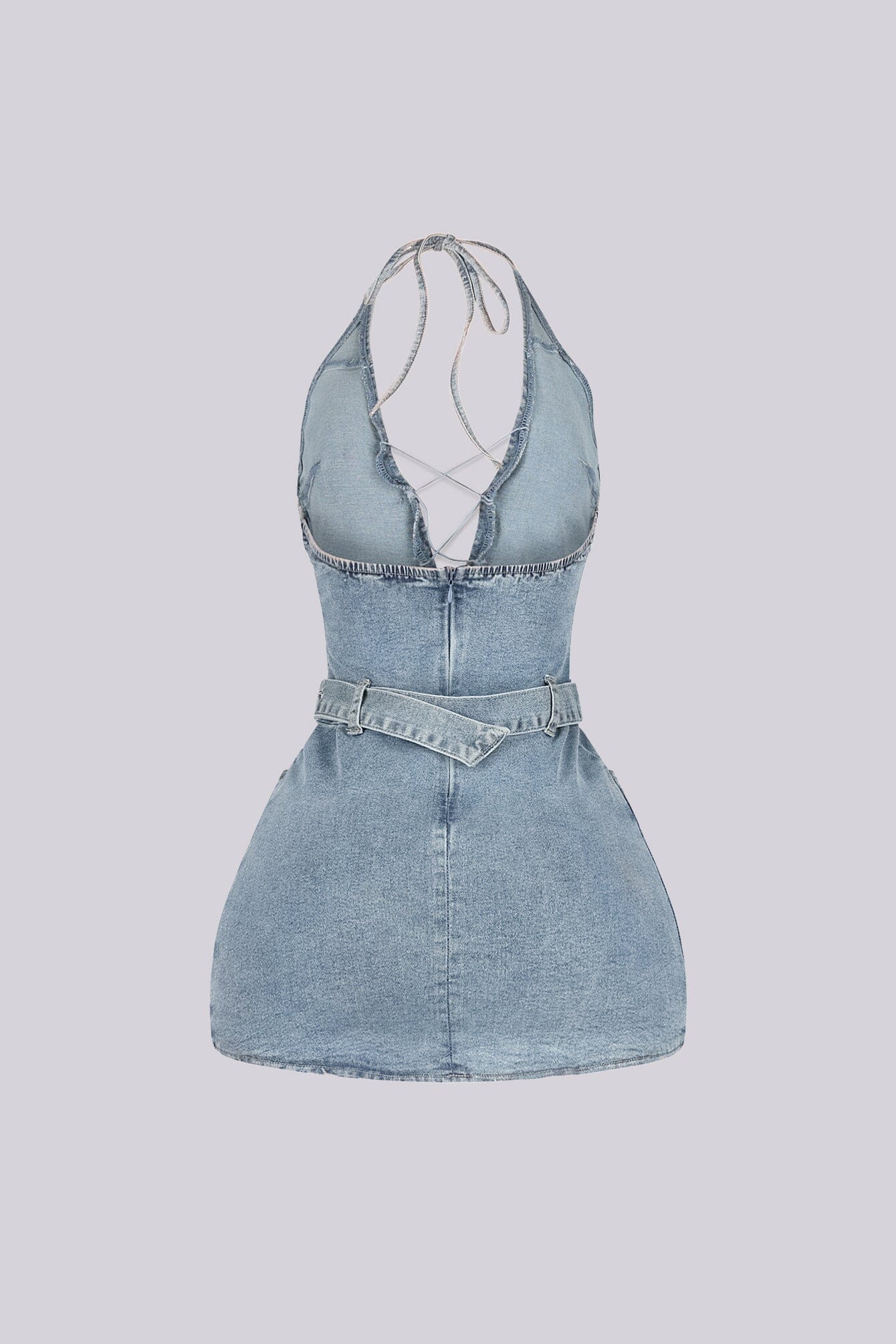 Calm Blue Denim Halter Mini Dress - Image 9