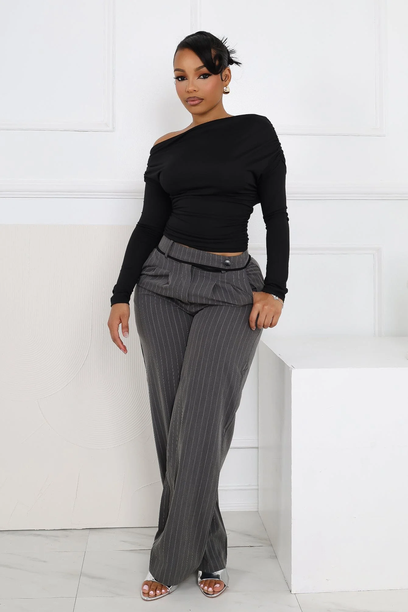 Camilia Pin Stripe Woven Tailored Trousers - Image 2
