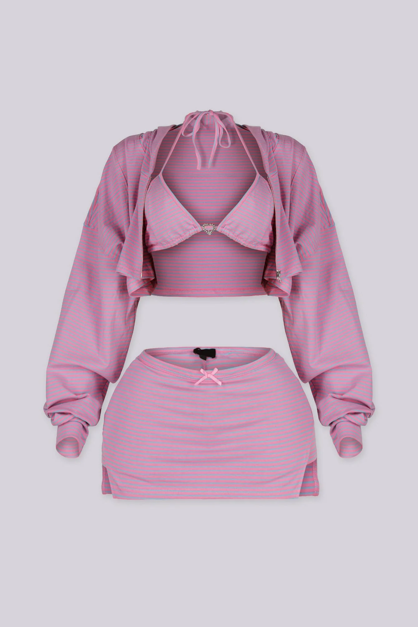 Candy Stripe Zip Hoodie & Shorts SET - Image 4