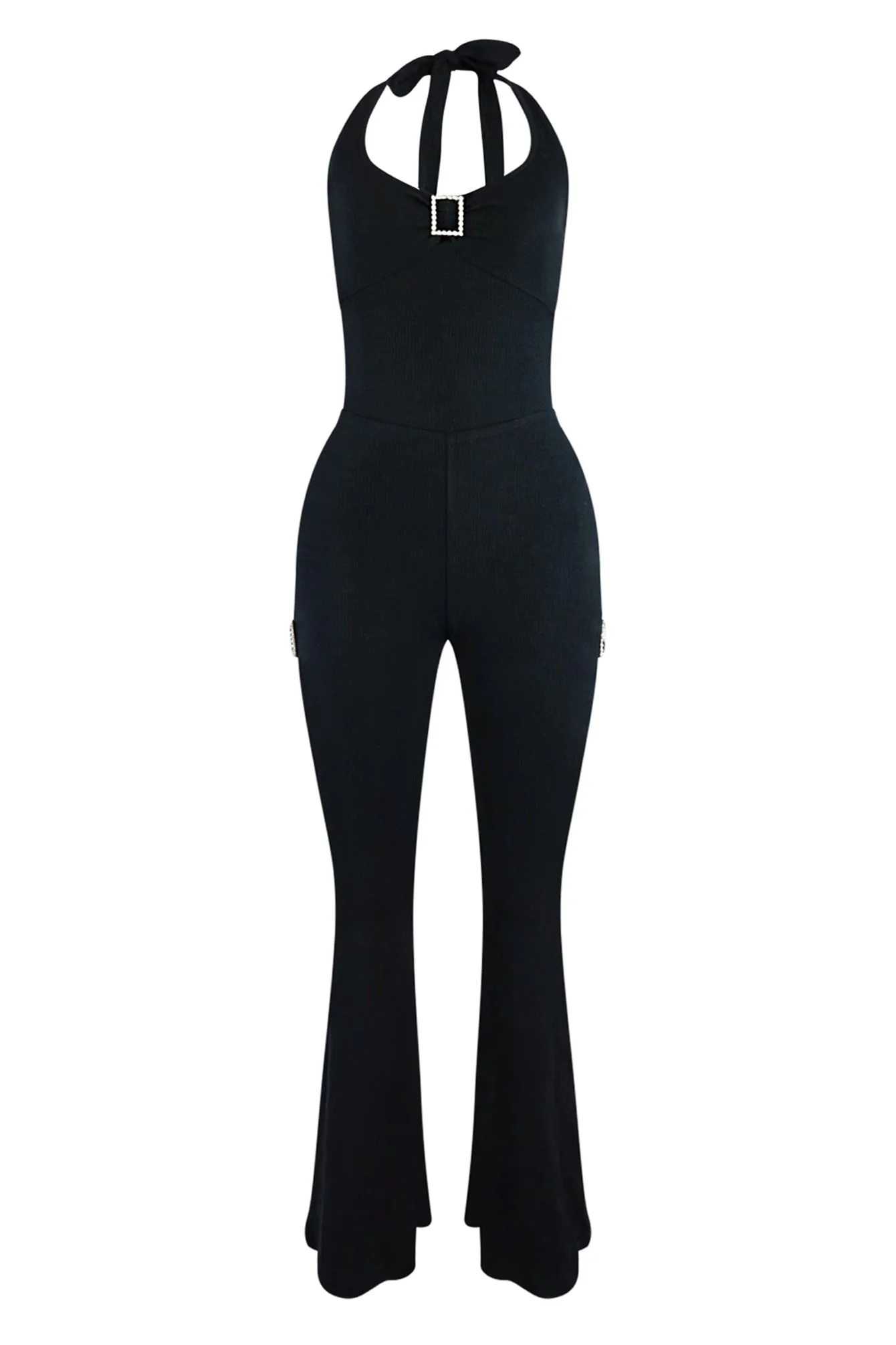Casual Effect Halter Rhinestone Buckle Jumpsuit - Image 3