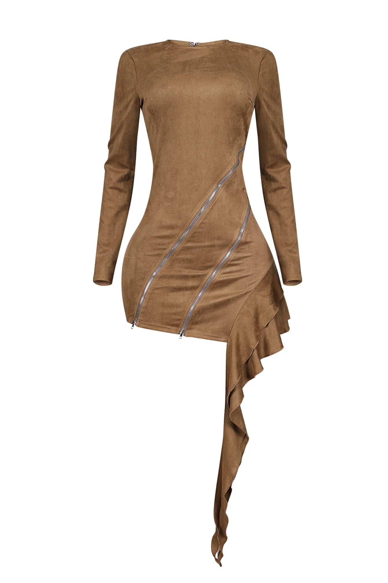 Chantel Suede Zipper Ruffle Mini Dress - Image 4