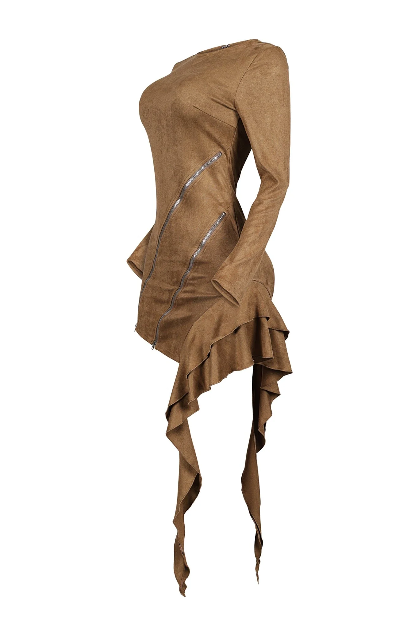 Chantel Suede Zipper Ruffle Mini Dress - Image 5