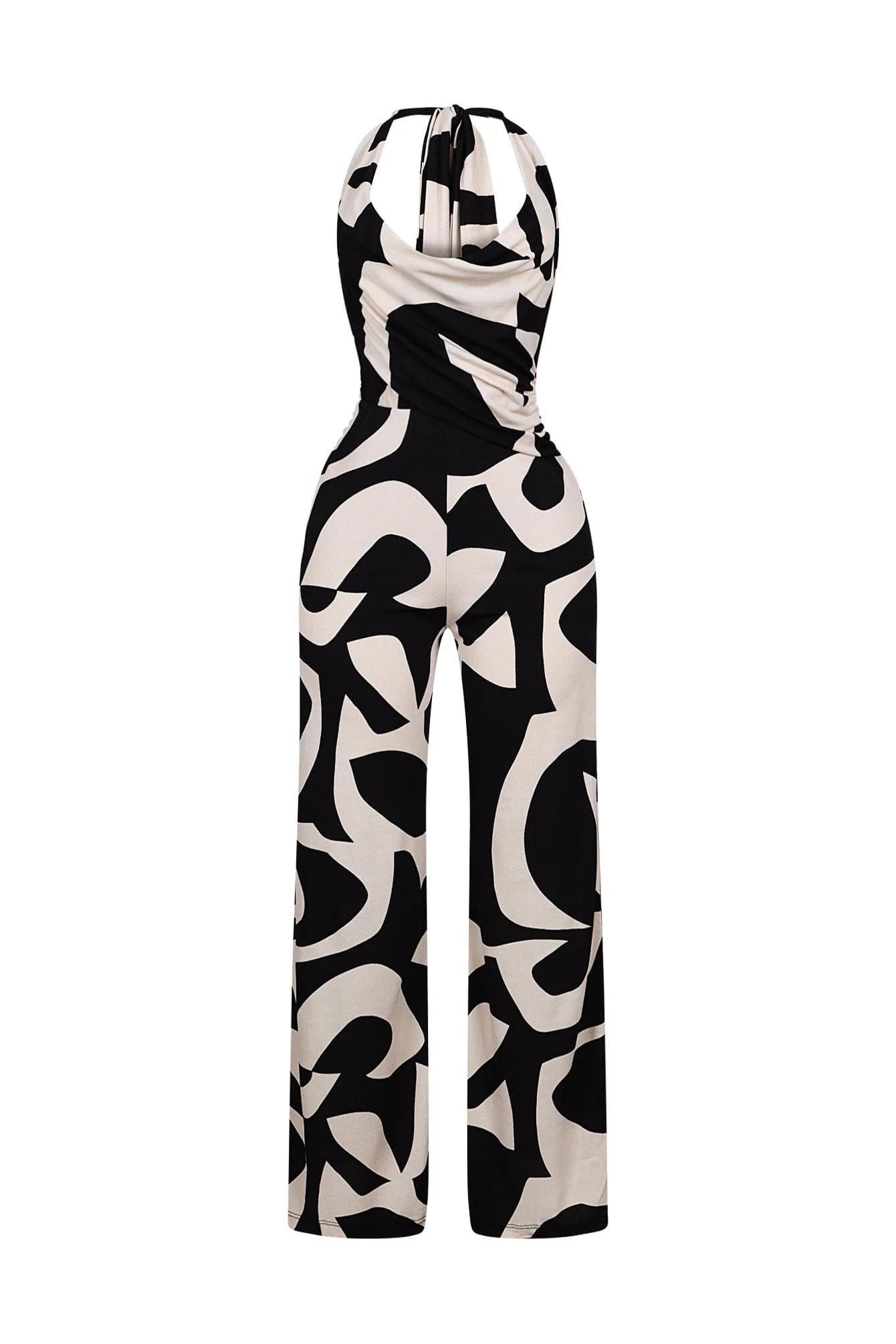 Chic Mesh Printed Cowl Neck Jumpsuit - Image 4
