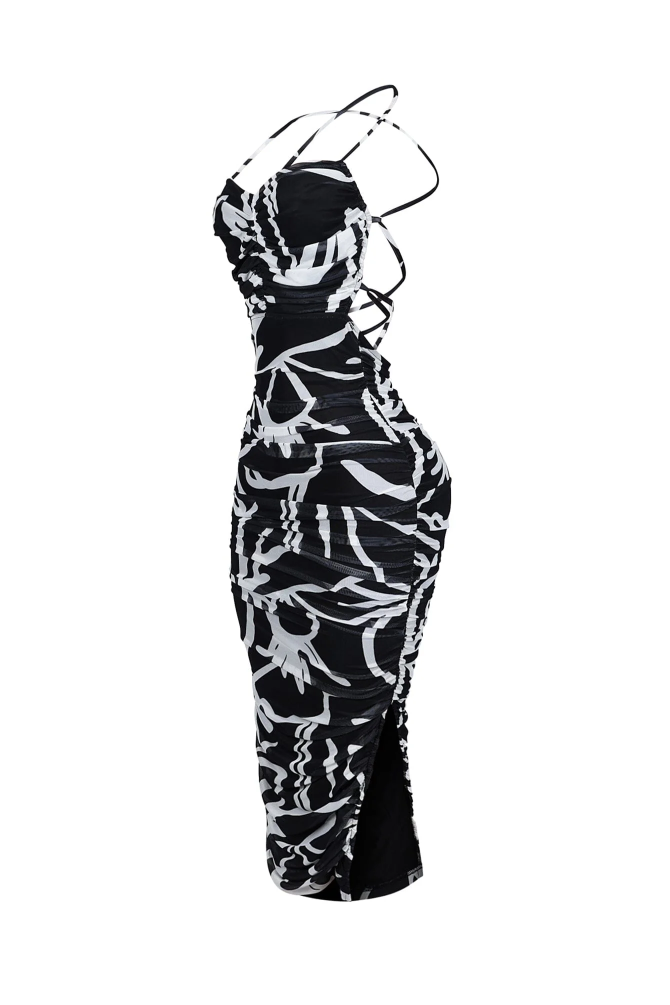 Cinna Mesh Print Ruched Midi Dress - Image 4