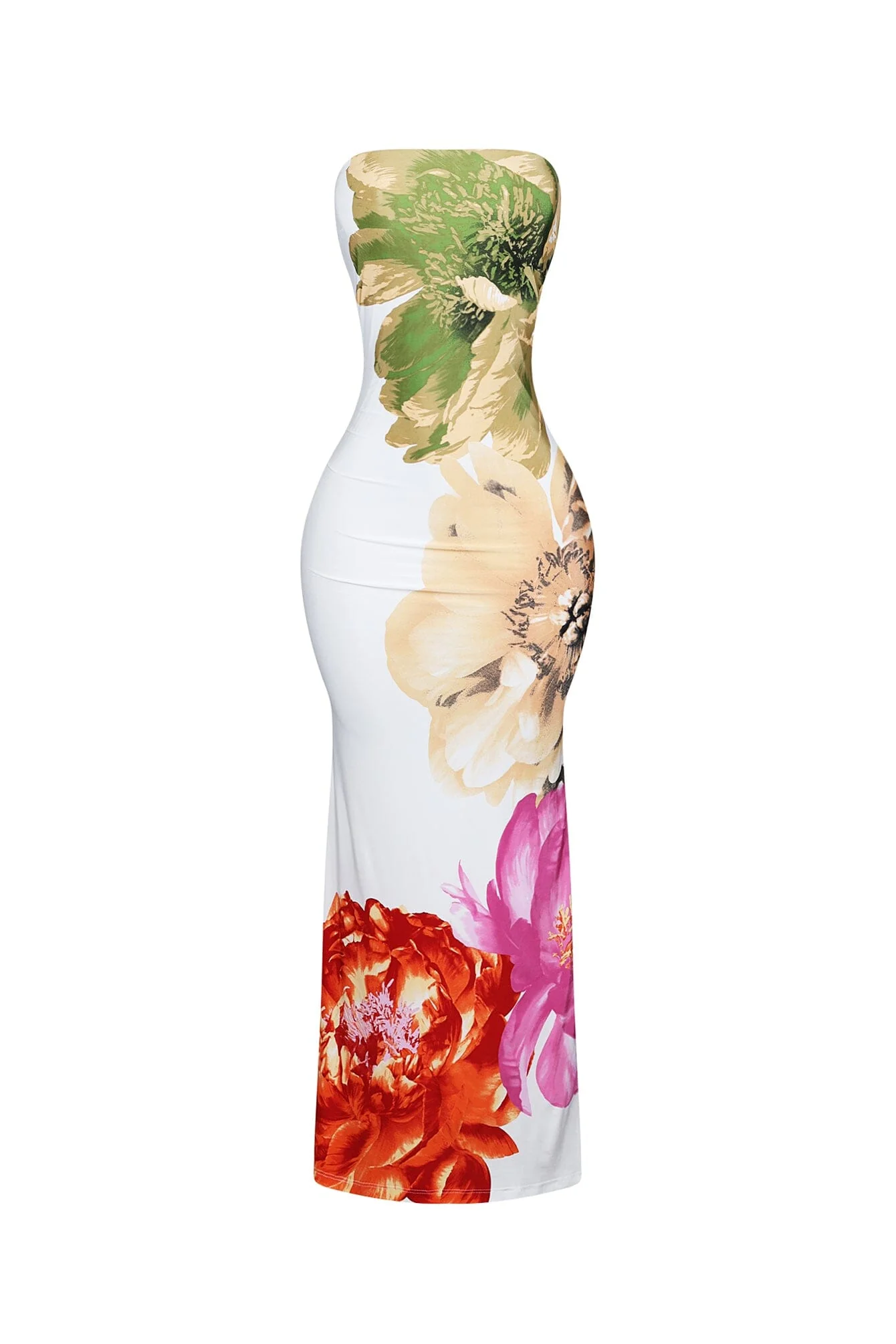 Citrus Floral Print Tube Maxi Dress - Image 3