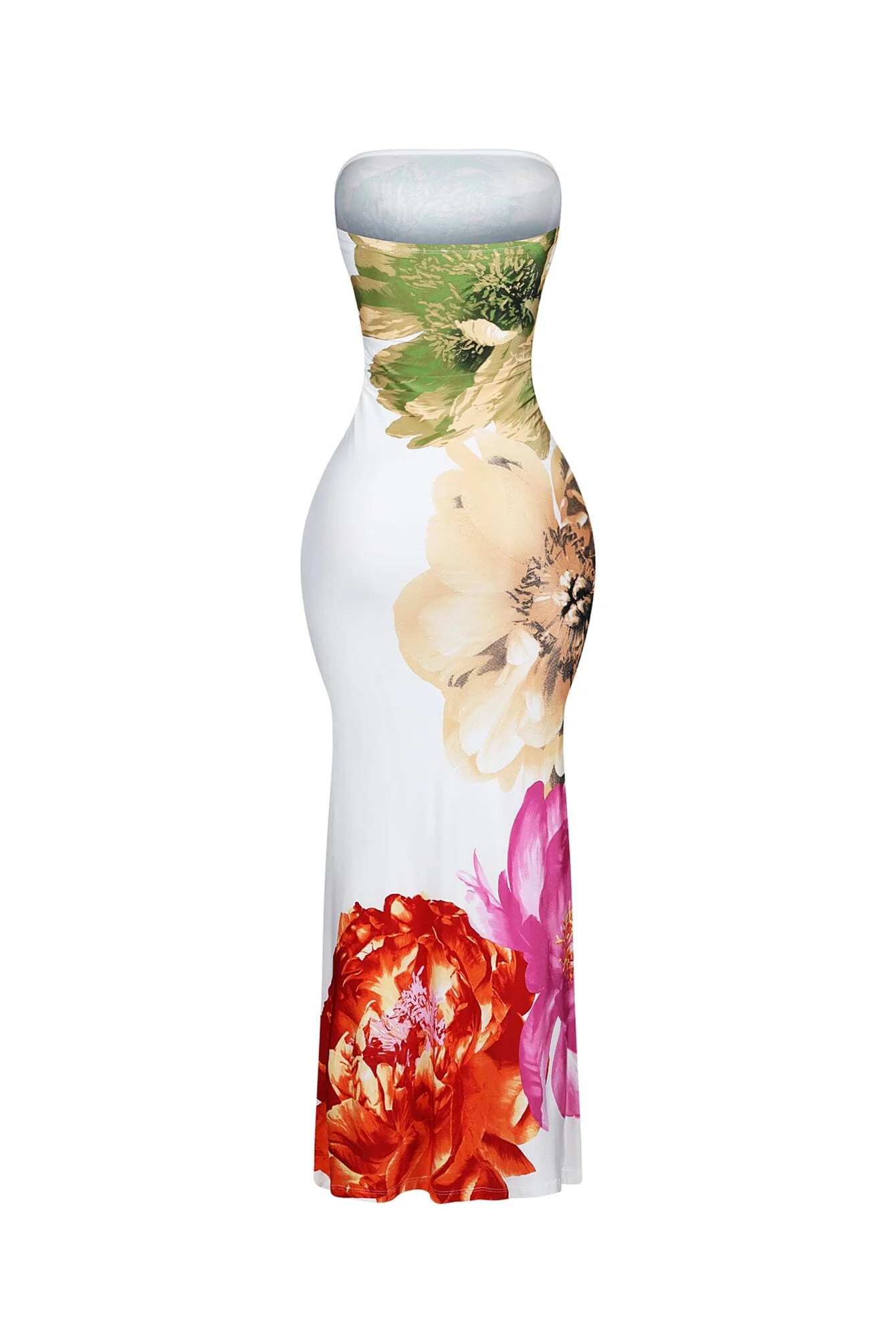 Citrus Floral Print Tube Maxi Dress - Image 5