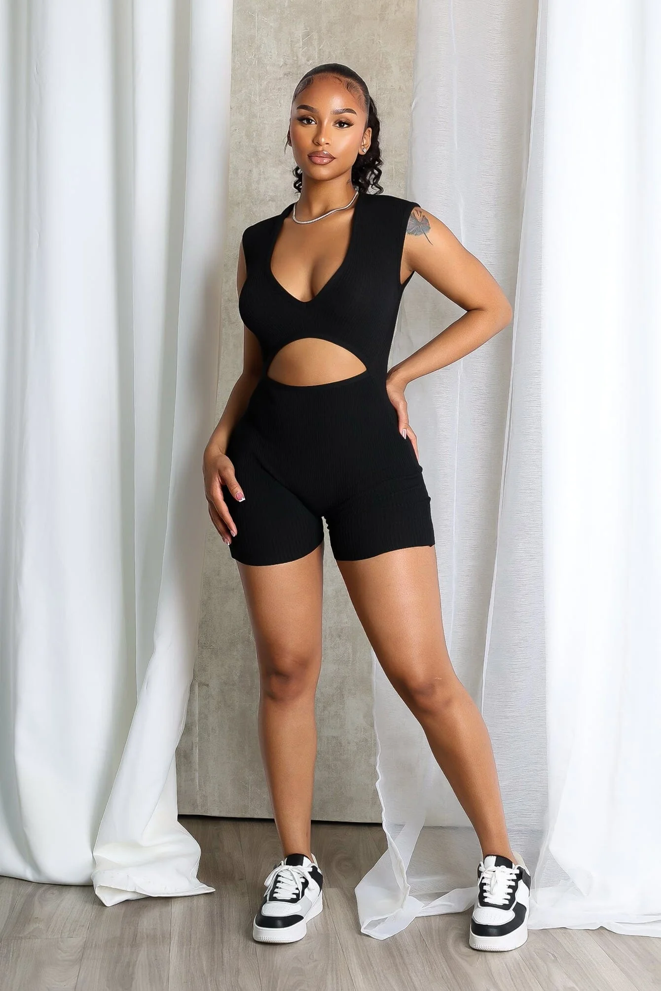 Clara Knit Deep V Neck Ribbed Romper - Image 5