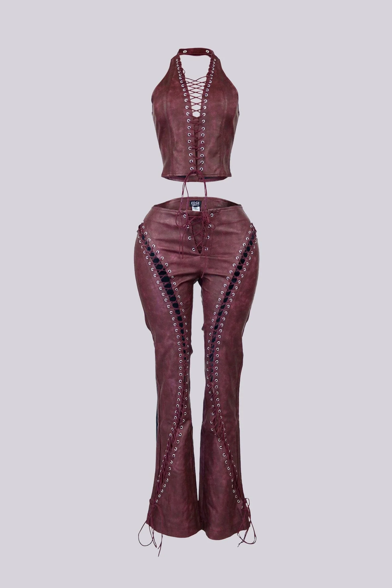 Claudia Vintage PU Halter Top & Pants SET - Image 3