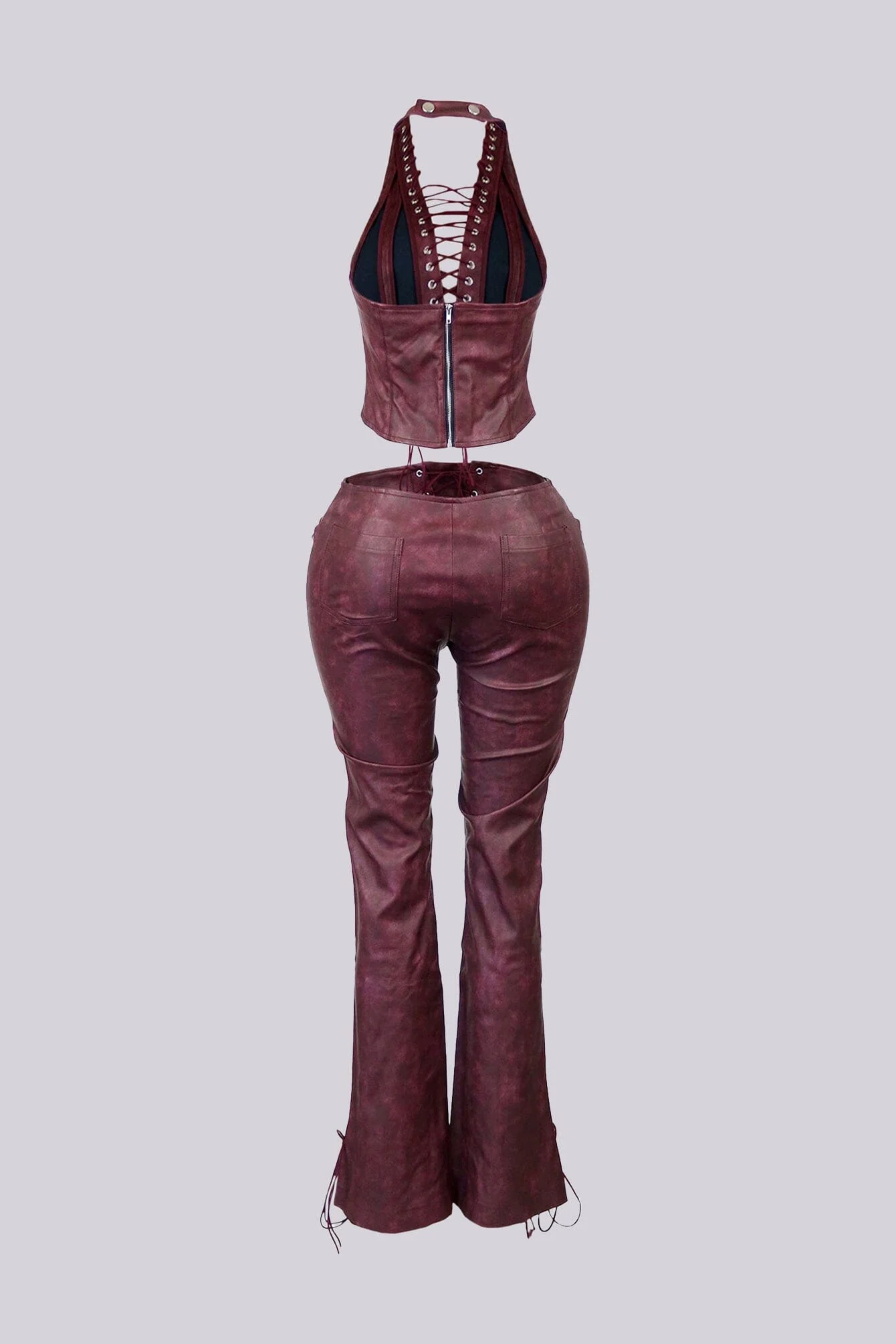 Claudia Vintage PU Halter Top & Pants SET - Image 5