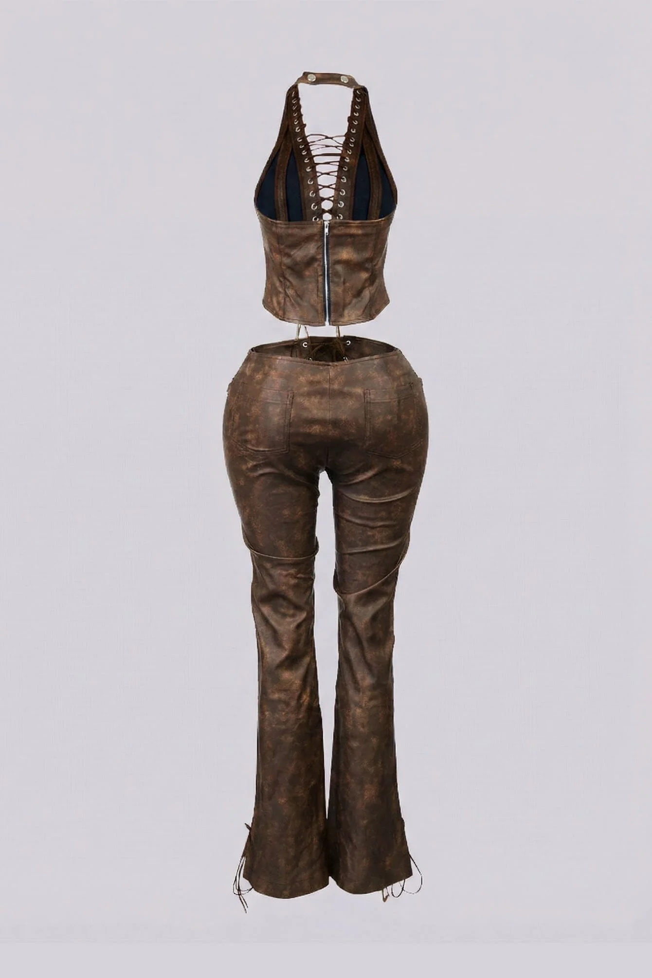 Claudia Vintage PU Halter Top & Pants SET - Image 6