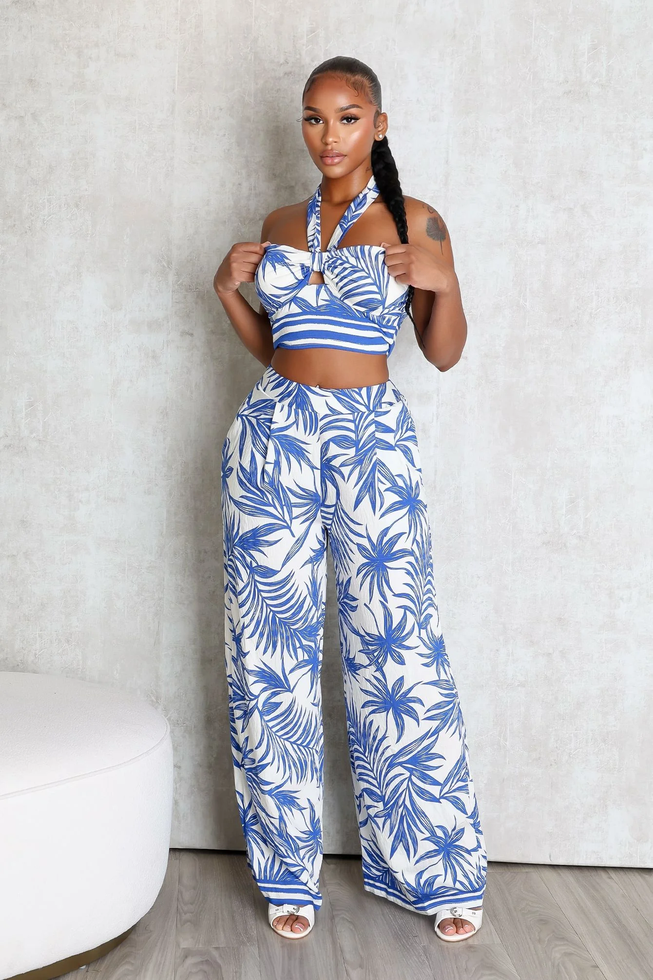 Clementine Tropical Print Halter Top & Pants SET - Image 3