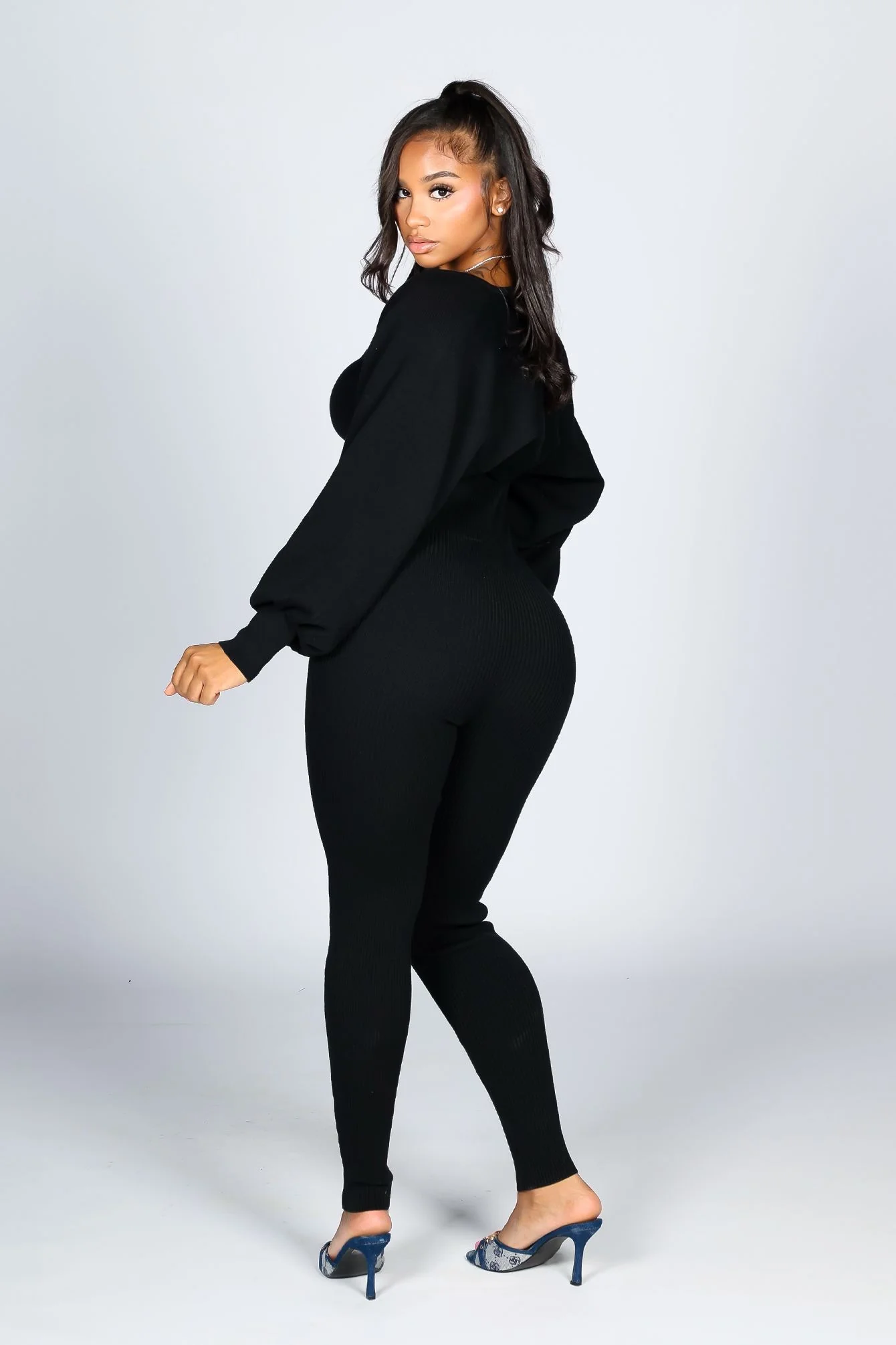 Clover Ribbed Knit Jumpsuit With Bolero SET - Image 5